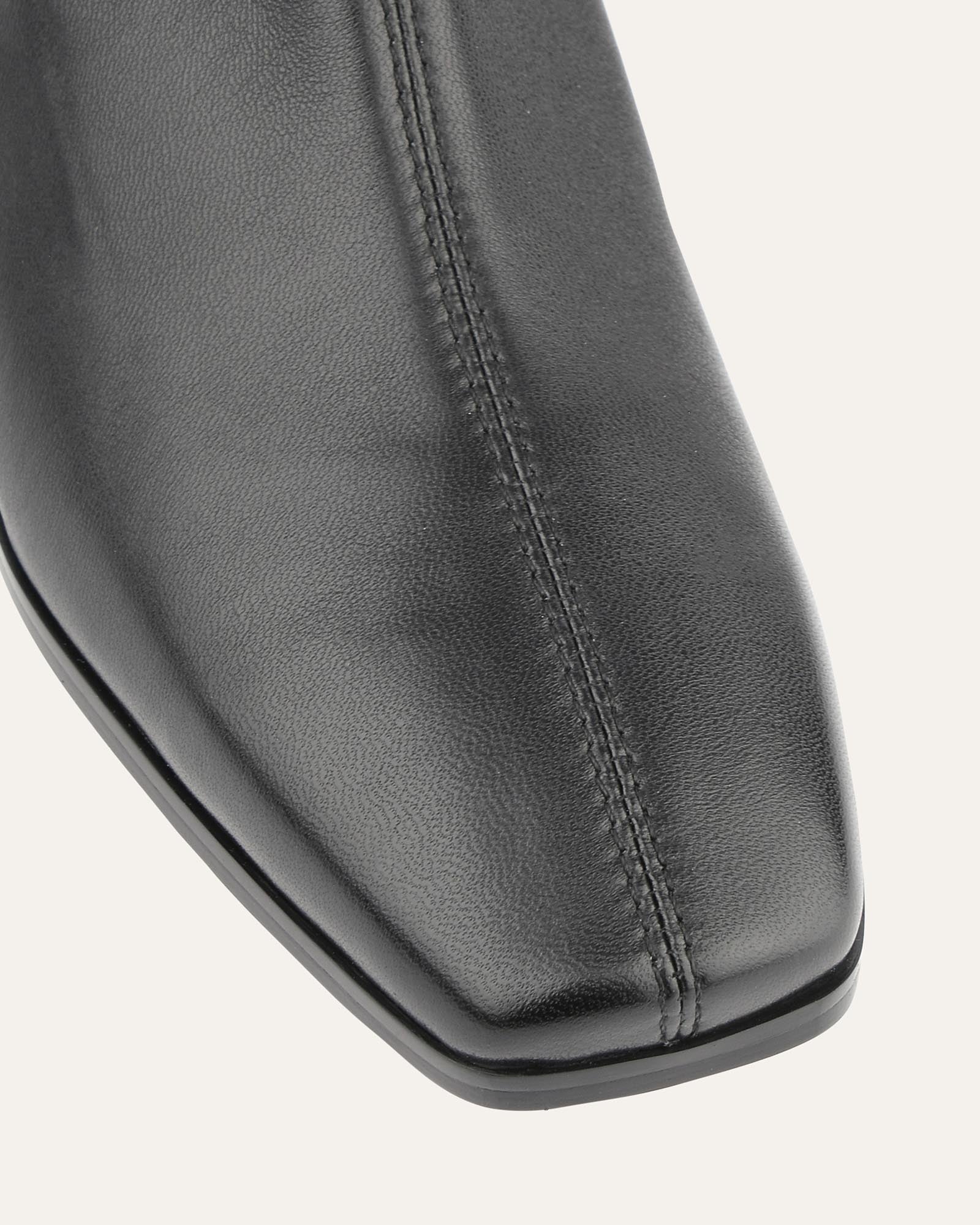 Quince Black Leather Mid Ankle Boots for Women - Stylish & Comfortable Footwear for Fall, Winter & Everyday Wear