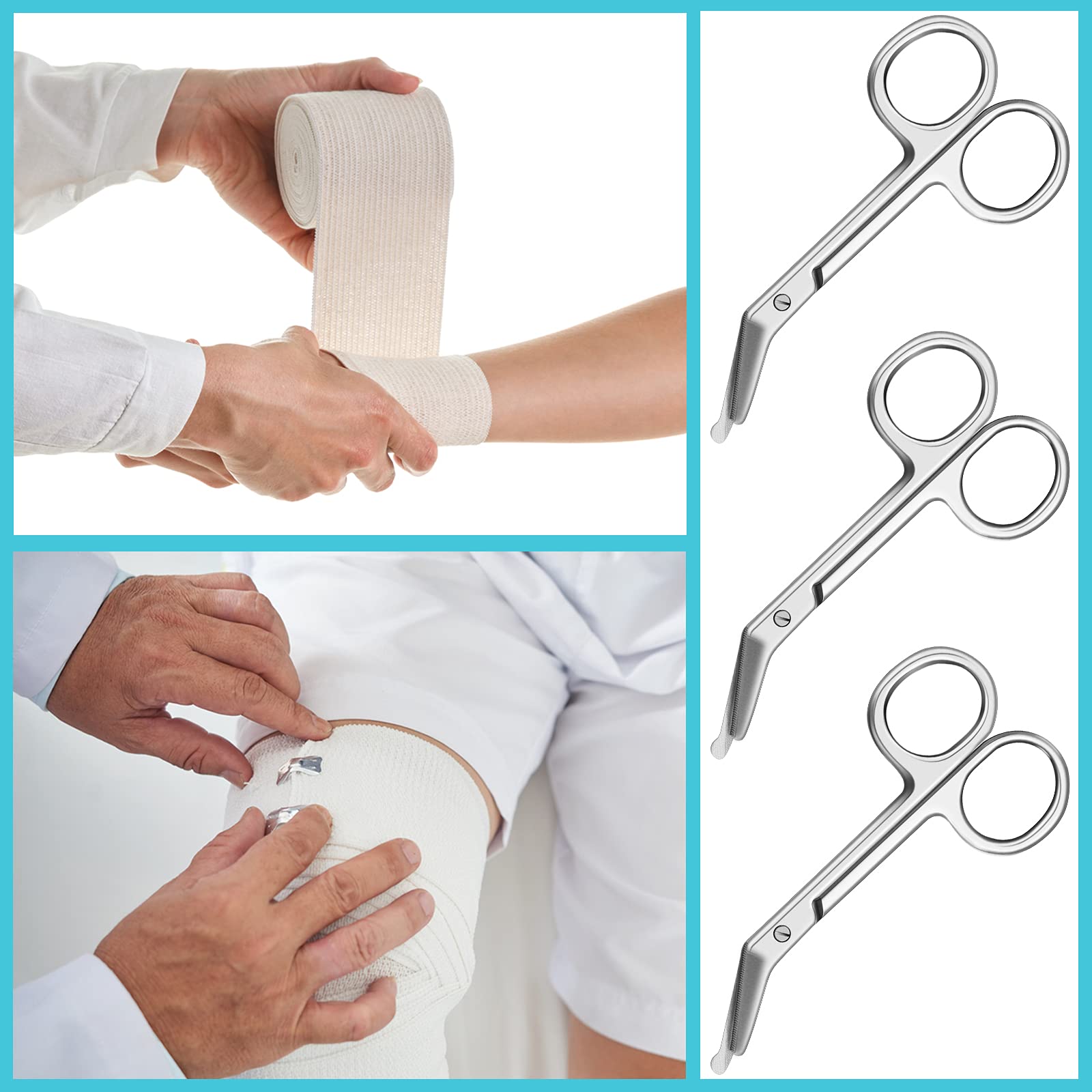 4-Pack Stainless Steel Ostomy Scissors & Bandage Scissors - Medical Grade Curved Nursing Scissors for Doctors, Nurses, Veterinary Care & Home Use - 4.3 x 2.1 Inch Silver (Ideal for Wound Care, Surgical Dressing & First Aid Kits)