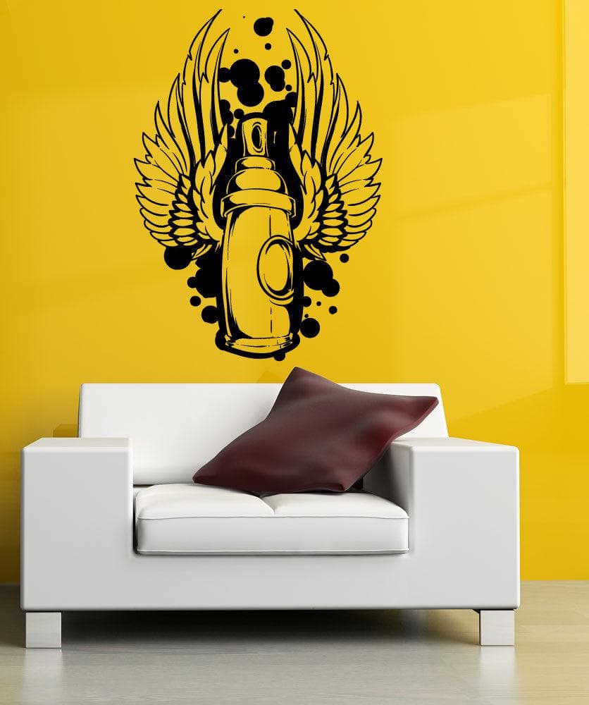 Vinyl Wall Decal Sticker - Graffiti Spray Can With Wings Design #1469 | Removable DIY Home Decor for Bedroom, Living Room & Office