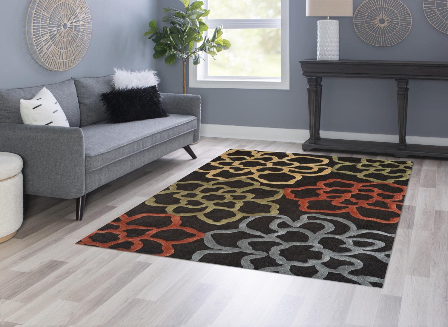 Linon Trio Open Flowers Hand Tufted Polyester 5'x7' Area Rug in Chocolate Brown - Perfect for Living Room, Bedroom & Home Decor