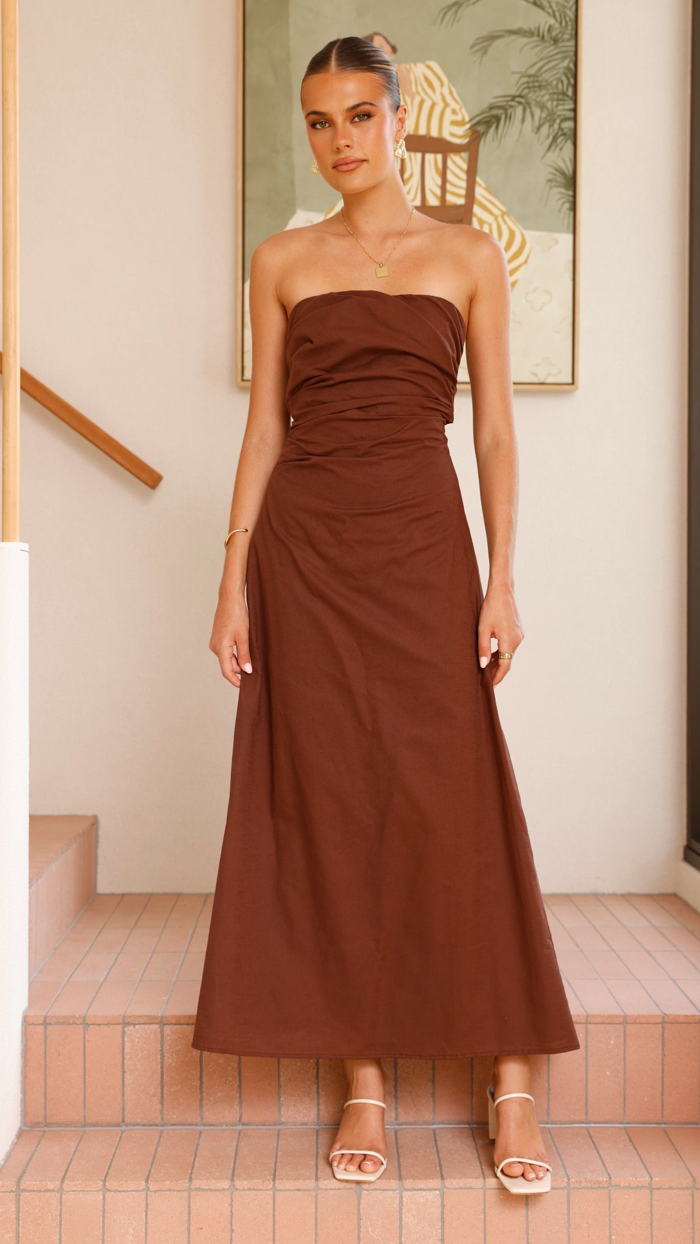 Bolivia Strapless Midi Dress for Women - Elegant Chocolate Brown Summer Party Dress - Perfect for Weddings, Cocktail Parties & Date Nights