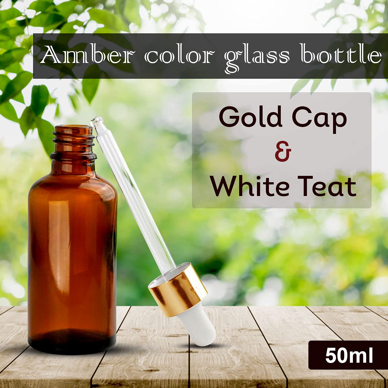 NSB Herbals 50ml Amber Round Empty Glass Bottle with Glass Dropper, Gold Ring & White Silicone Teat - Refillable, Reusable, Leak Proof for Essential Oils, DIY Perfumes, Face Serums & Blends (Pack of 3) - Perfect for Aromatherapy, Homemade Skincare & Travel Size Liquids