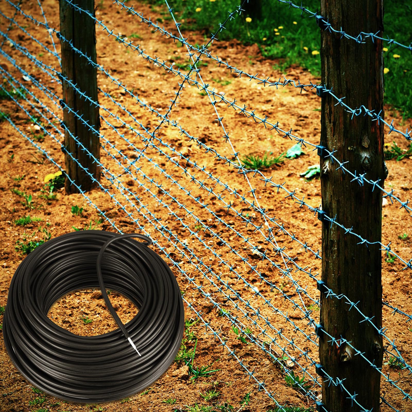 Kanayu 12 Gauge Double Insulated Underground Electric Fence Wire - 164ft Hard Cable with Plastic Reel for Livestock Containment & Farm Security | Weatherproof & Durable for Outdoor Use