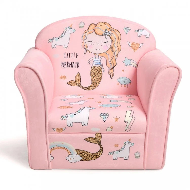 Mermaid Armrest Kids Sofa - Upholstered Comfortable Couch for Girls' Bedroom, Playroom & Nursery Decor | Perfect for Reading, Relaxing & Playtime