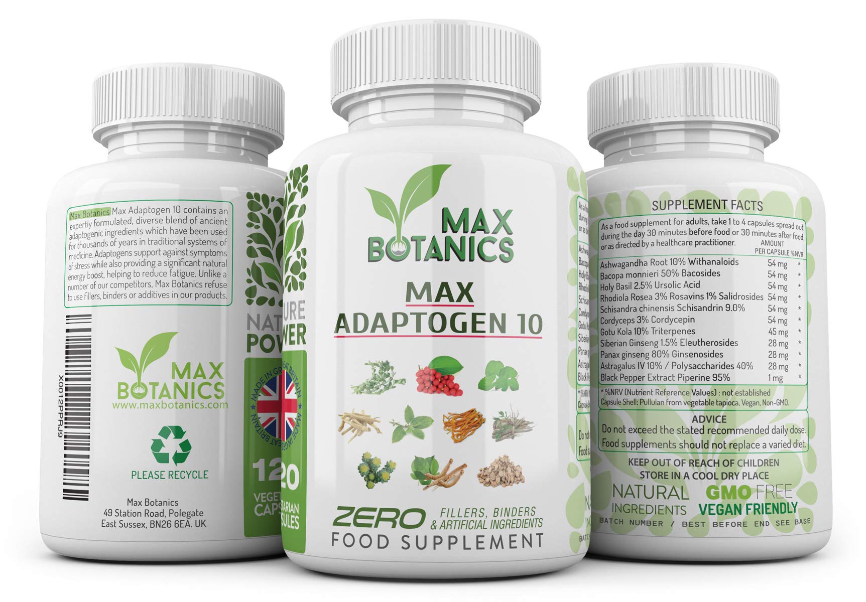 Max Adaptogen 10 - Premium Ayurvedic Herbs Supplement with Ashwagandha, Bacopa, Holy Basil & More (120 Capsules) - Stress Relief, Energy Boost & Immune Support for Busy Professionals & Students