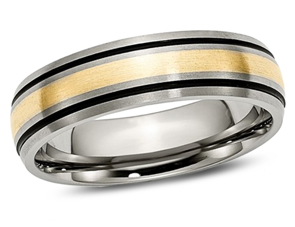 Gem & Harmony 6mm Antiqued Titanium Wedding Band for Men with 14K Gold Inlay - Durable Comfort Fit Ring for Weddings, Anniversaries & Everyday Wear