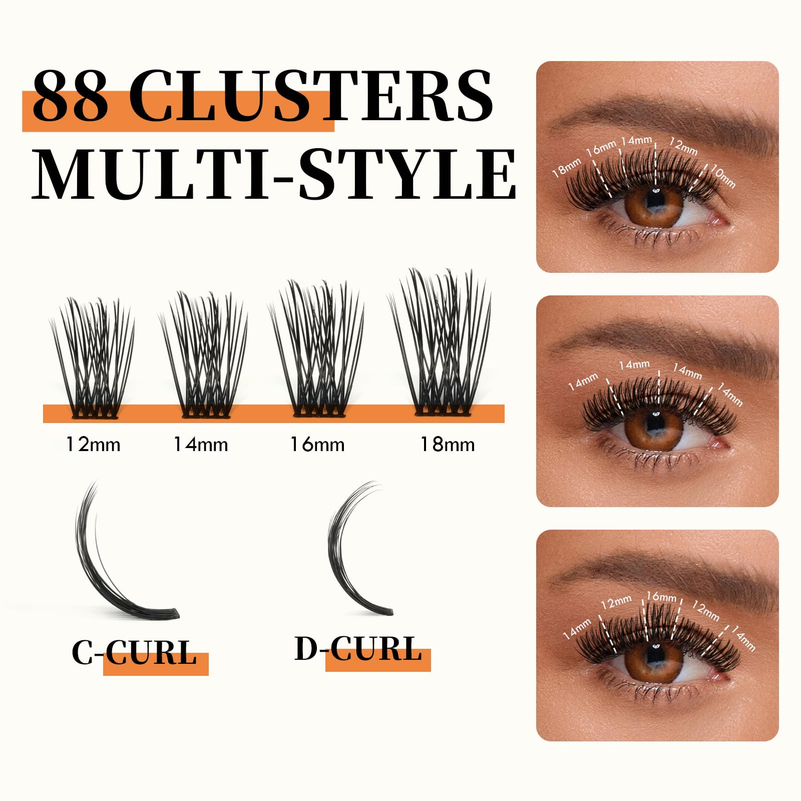 Premium 88-Piece DIY Eyelash Extension Kit - Mixed 12-18mm D Curl Lash Clusters, Super Soft Individual Lashes with 360° Reversible Mirror Box (Feather Curl-D Mix) for Professional Salon & Home Use