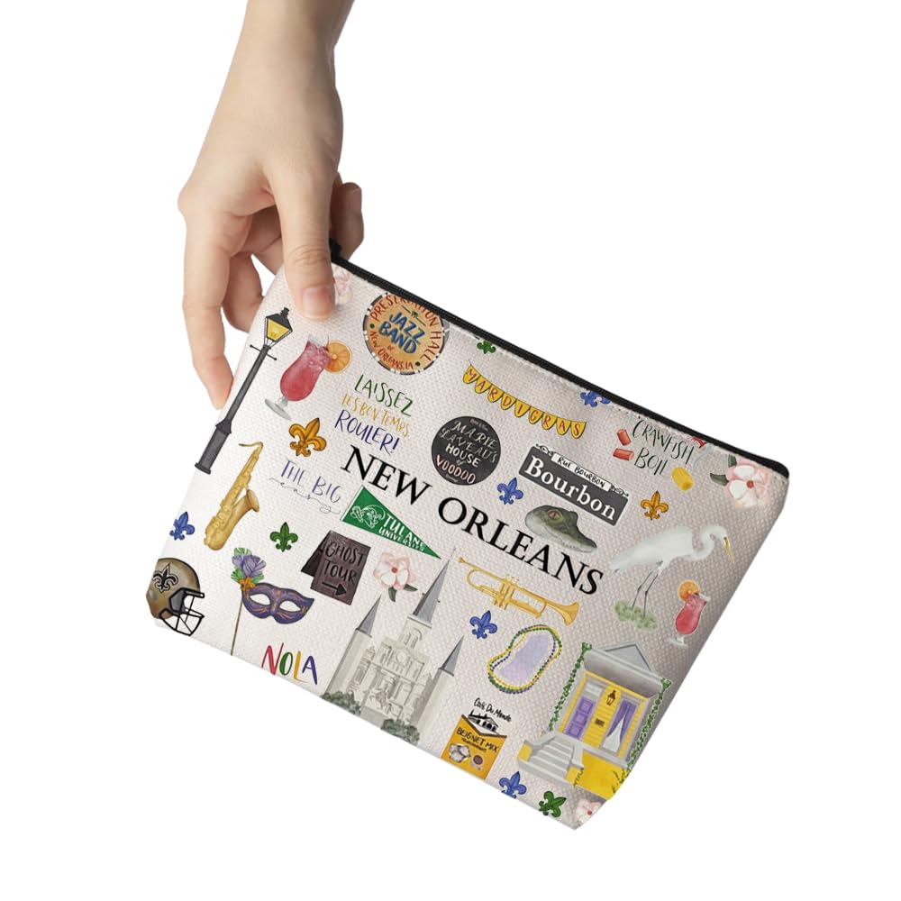 New Orleans Themed Cosmetic Makeup Bag - Travel Organizer for Women | Perfect New Orleans Souvenir Gift for Her | Great for Vacation, Travel & Daily Use