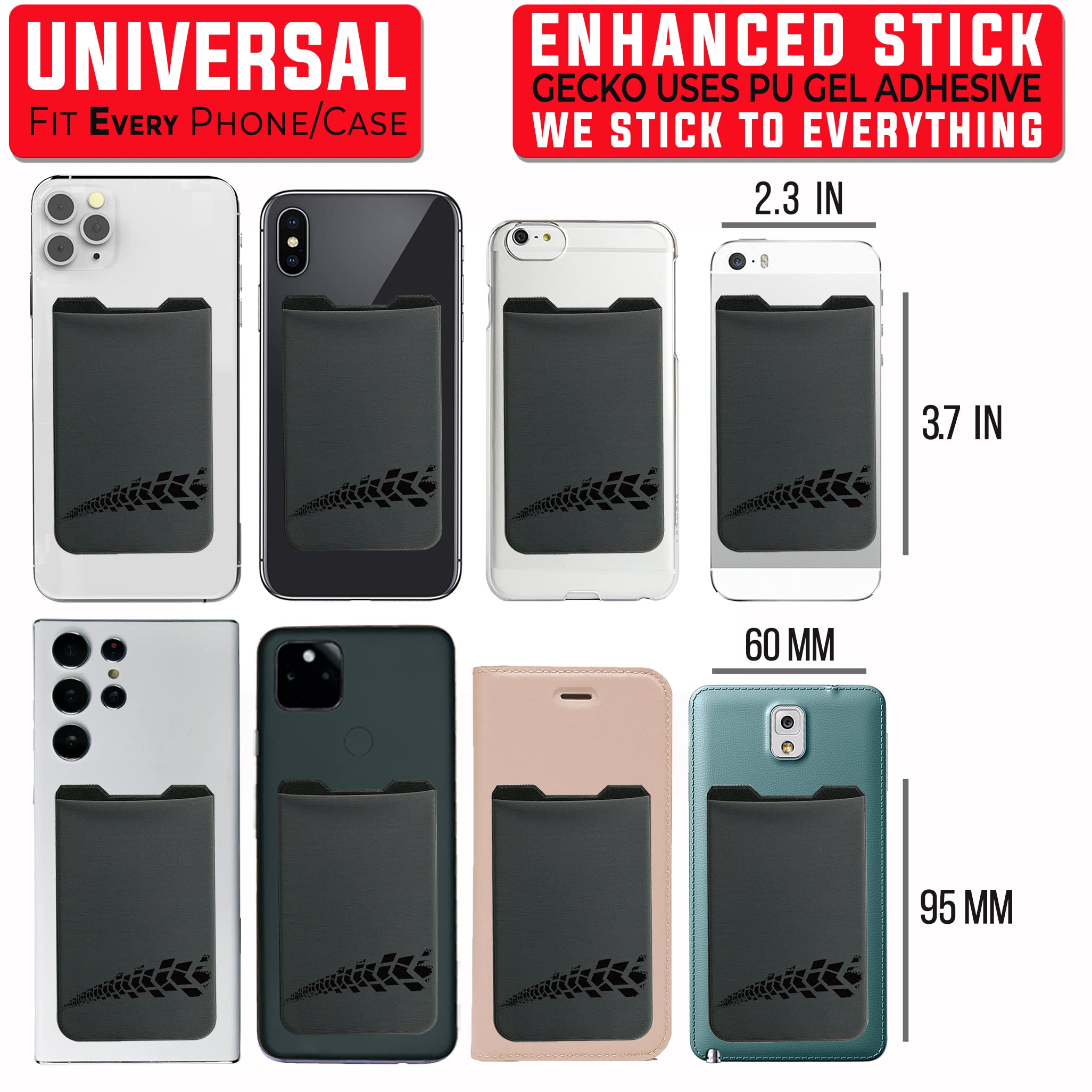 Gecko Stick-On Phone Wallet - Slim Adhesive Card Holder for Credit Cards & Cash - Secure Lycra Pouch for iPhone & Android - Perfect for Gym, Travel & Everyday Use