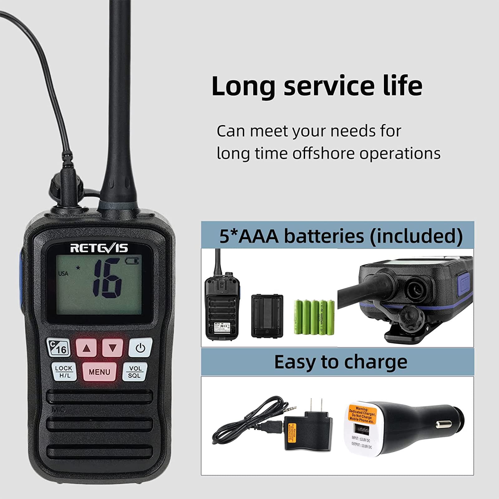 Retevis RM01 Waterproof Floating Handheld Marine Two-Way Radio with NOAA Weather Alert - IP67 Rated for Boating, Sailing & Emergency Communication (1 Pack) - Perfect for Boats, Yachts, Fishing & Marine Adventures