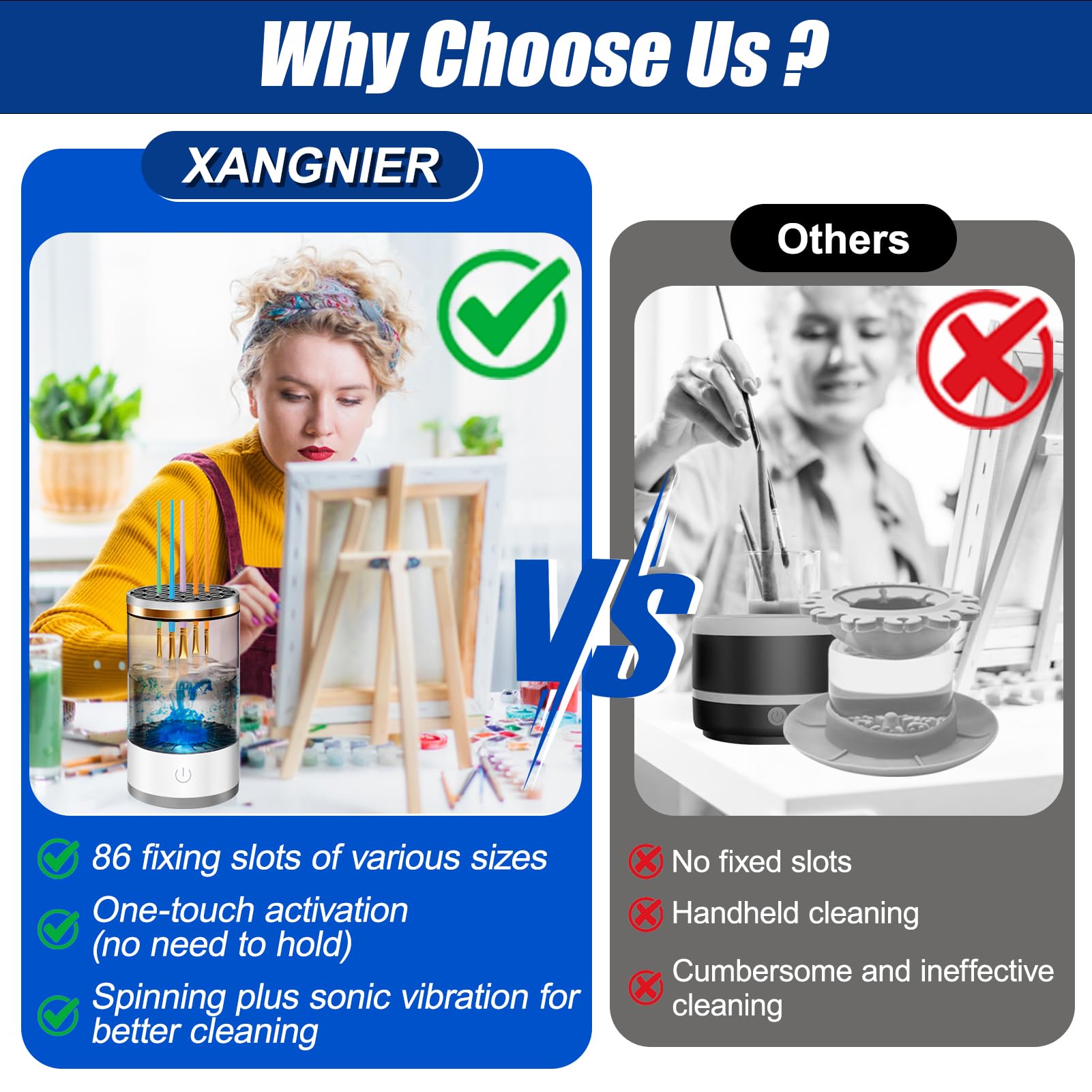 XANGNIER Electric Paint Brush Cleaner Machine with Sonic Rotation Technology & Cleaning Pad - Effortless Cleaning for Acrylic, Watercolor & Oil Brushes - Essential Artist Tool for Studio & Home Art Projects