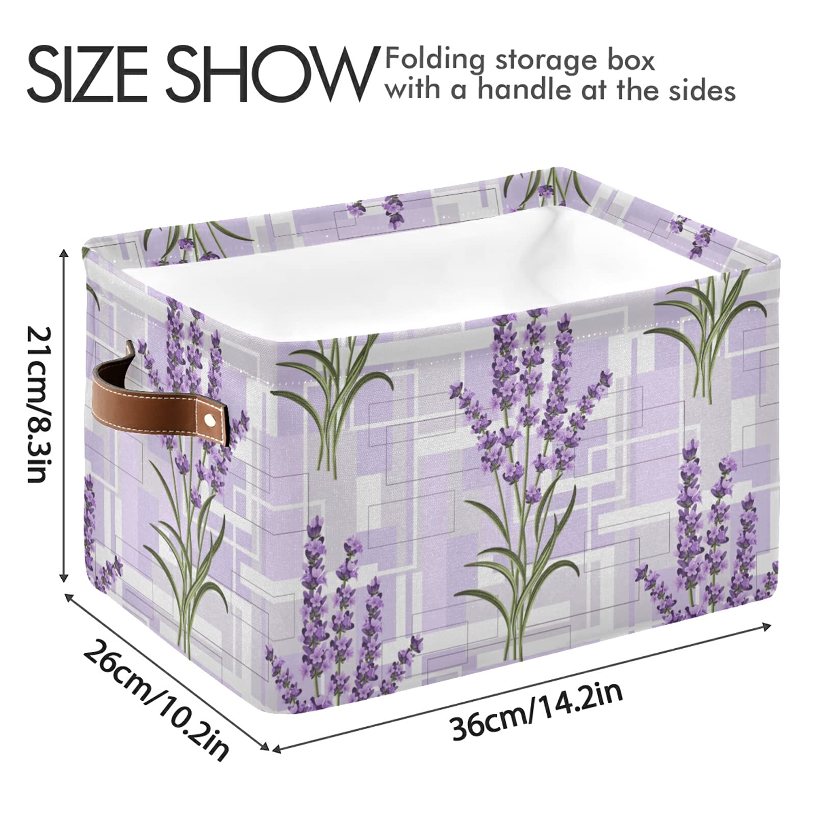 Purple Lavender Floral Foldable Storage Bin with Handles - Collapsible Fabric Storage Basket Cube for Organizing Toys, Nursery, Shelf, Closet, Bedroom & Office - Perfect for Home Organization & Space Saving (1PC)