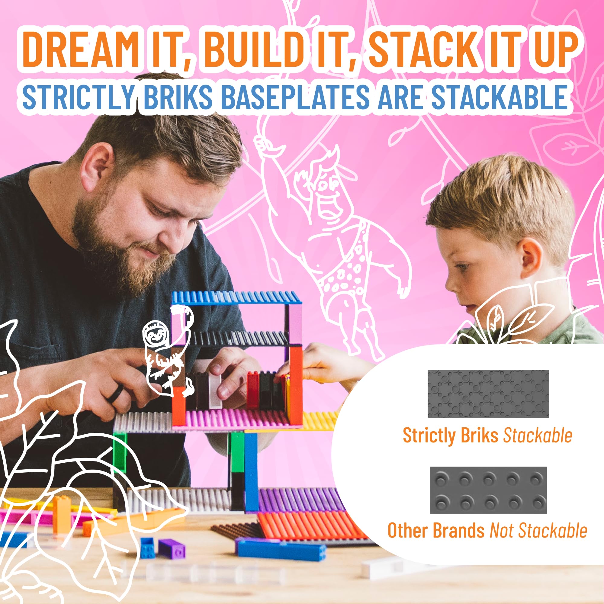 Strictly Briks Lego-Compatible Stackable Baseplates - Large Peg Building Blocks for Kids Ages 3+ | 100% Compatible with All Major Brands | 13.75