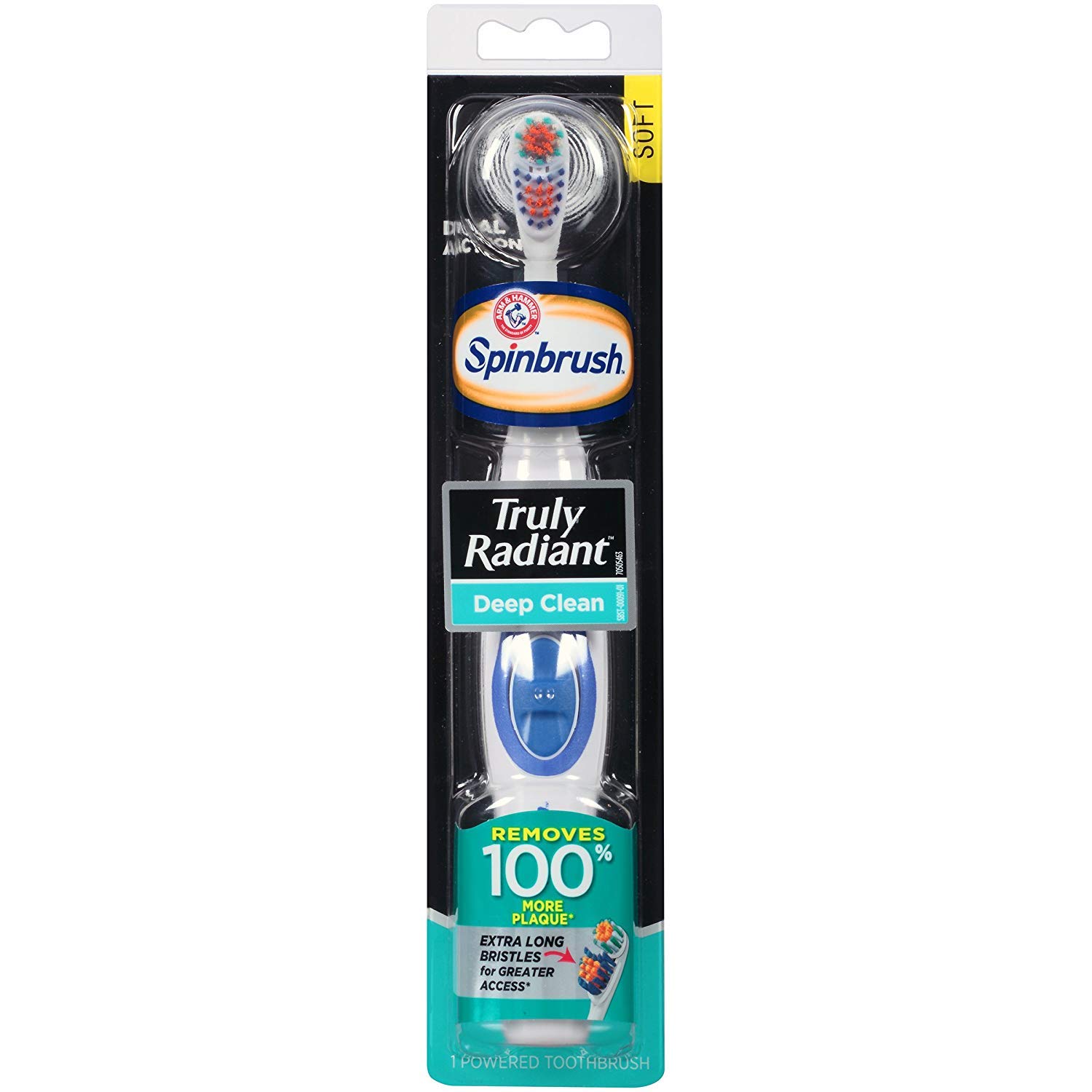 ARM & HAMMER Spinbrush Truly Radiant Deep Clean Toothbrush, Soft Bristles for Sensitive Teeth, Pack of 6 - Perfect for Travel, Home & Office Use