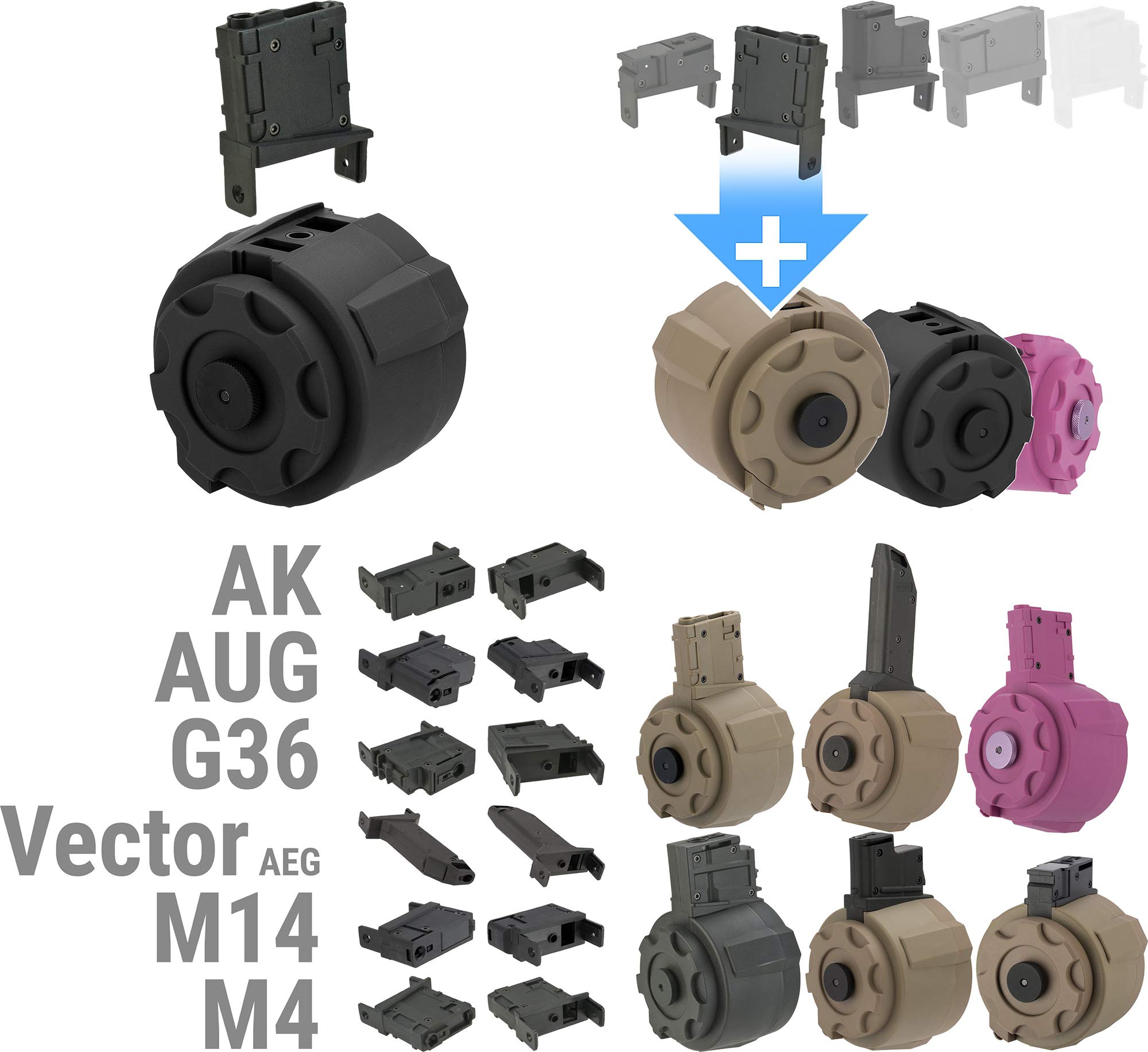 Angel Custom 1500 Round Thunderstorm Electric Winding Drum Magazine for Airsoft M14 - High Capacity Black BB Drum Mag - Perfect for Milsim, Field Battles & Extended Airsoft Games
