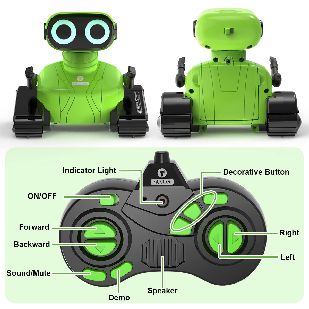 GILOBABY Remote Control Robot Toy for Kids - Interactive RC Robot with LED Eyes, Flexible Head & Arms, Dancing & Music - STEM Learning Toy for Boys & Girls Ages 3+ (Green) | Birthday Gift, Party Favor & Indoor Play Activity