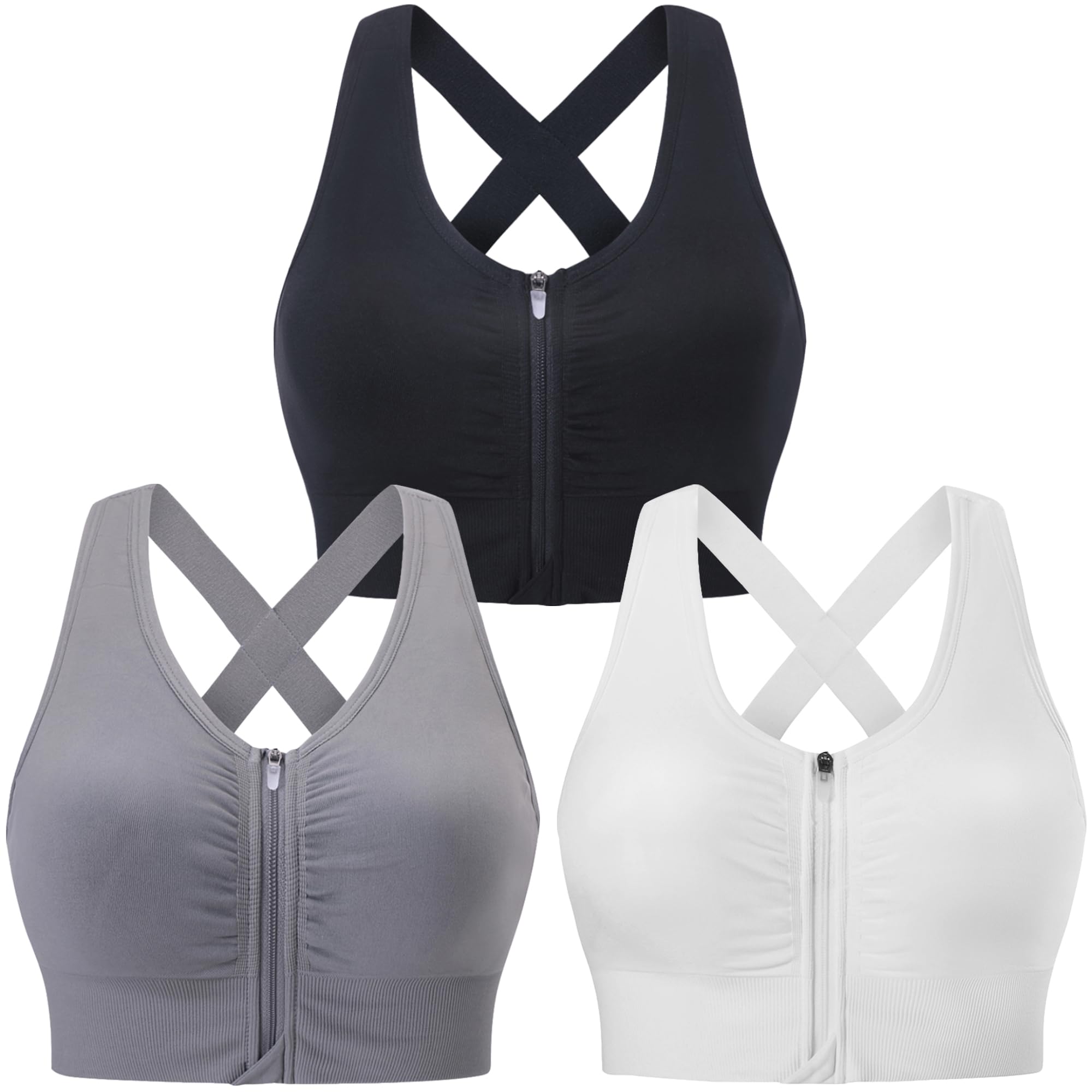 Evercute Zip Front Post-Surgery Bra for Women - Wireless Sports Bra with Padded Straps & Medium Support - Yoga, Exercise & Athletic Bras for Comfortable Recovery & Active Lifestyles