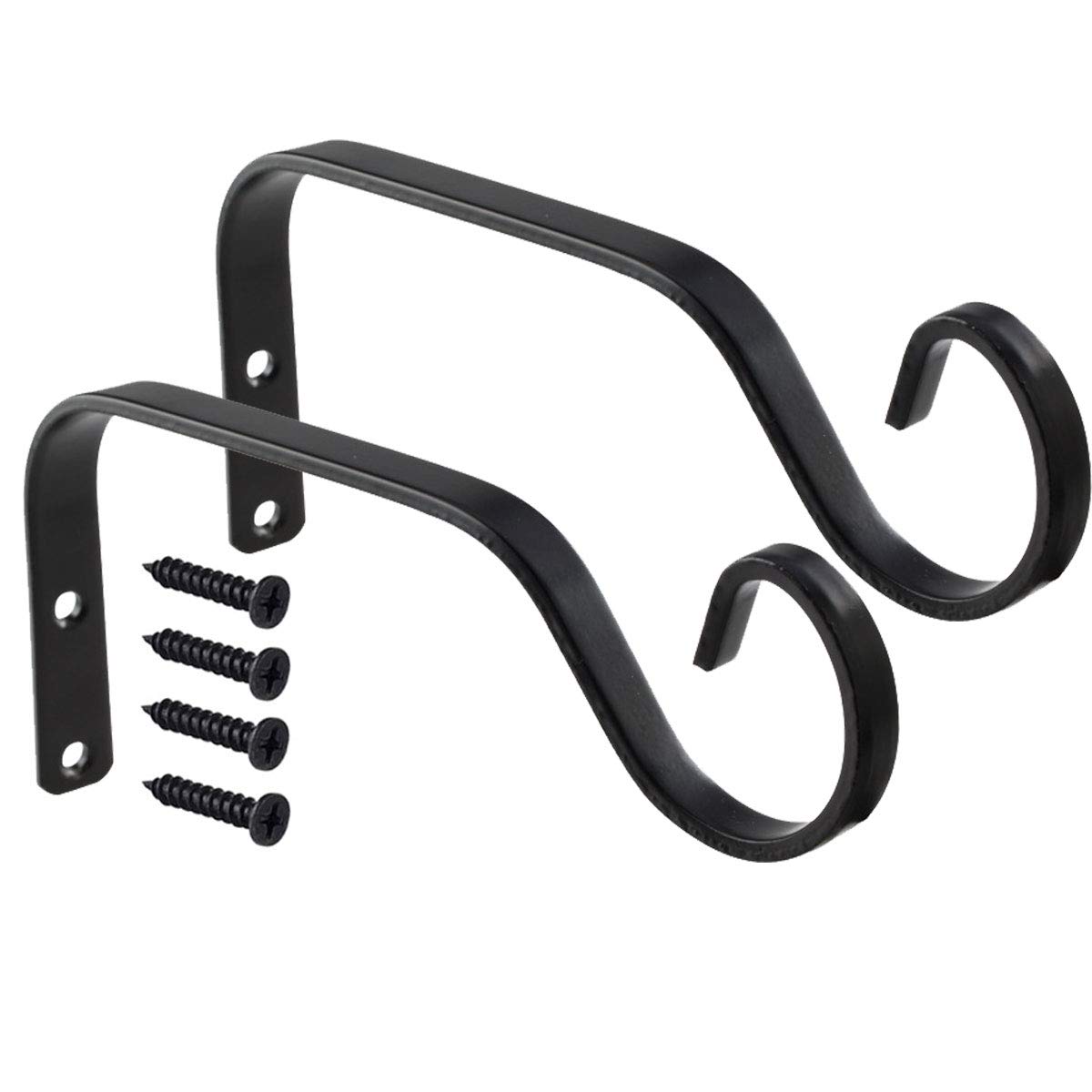 2 Pack Black 7.3 Inch Wall Hook Hanging Basket Brackets - Heavy Duty Plant Hangers for Indoor/Outdoor Use - Perfect for Bird Feeders, Planters, Lanterns, Flower Pots & Home Decor