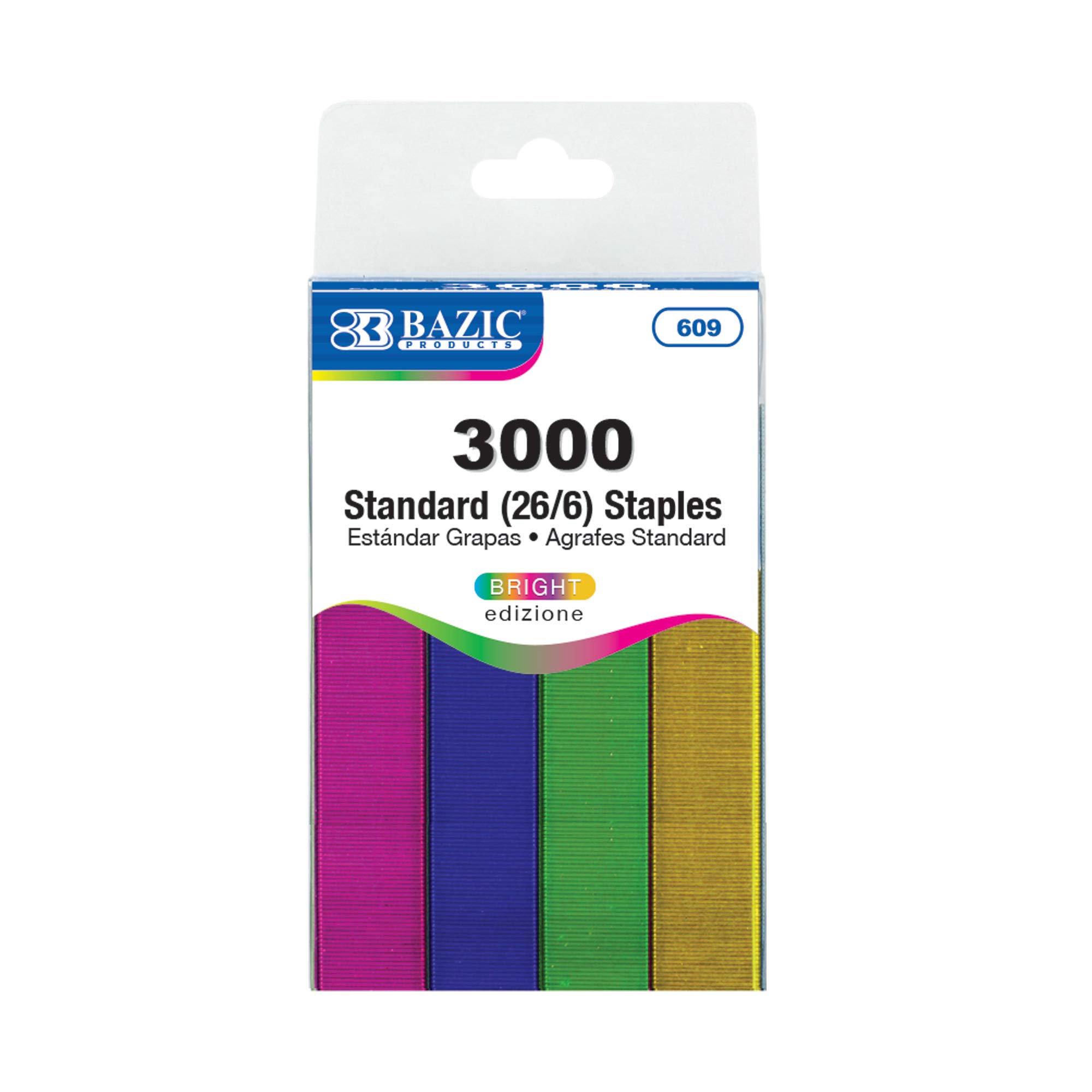 BAZIC Standard Staples (26/6) Metallic Color 3000/Pack - 72-Pack Bulk Refill for Staplers | Office Supplies, School Projects & Home Organization