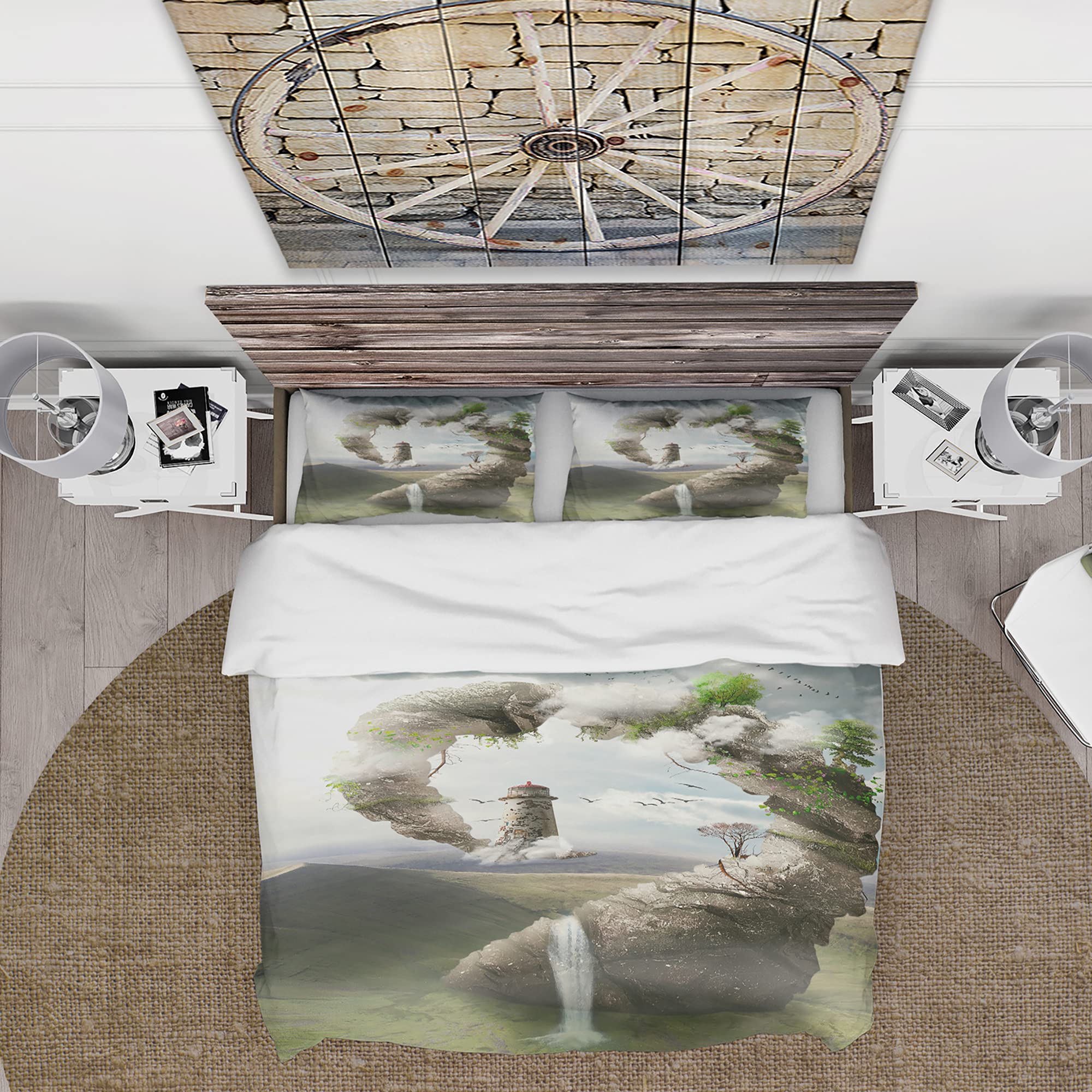DesignQ Magical Bridge to Lighthouse Country Duvet Cover Set - King Size Green Landscape Bedding, 3-Piece All Season Comforter Set | Perfect for Coastal, Farmhouse & Country Style Bedrooms