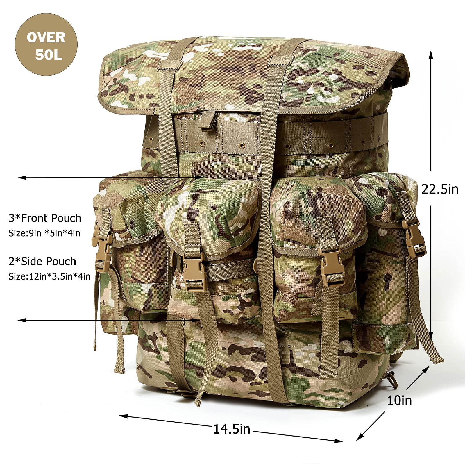 MT Military Rucksack Alice Pack - Durable Army Backpack with Butt Pack for Outdoor Camping, Hiking & Tactical Missions