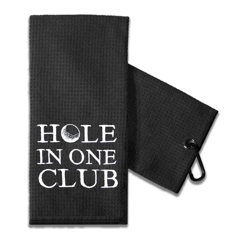 Funny Golf Towel Gift for Dad - Embroidered Golf Towel with Clip for Golf Bags - Perfect Retirement Gift for Men Golfer - Hole in One Club Design - Great for Golf Courses, Driving Ranges & Clubhouses