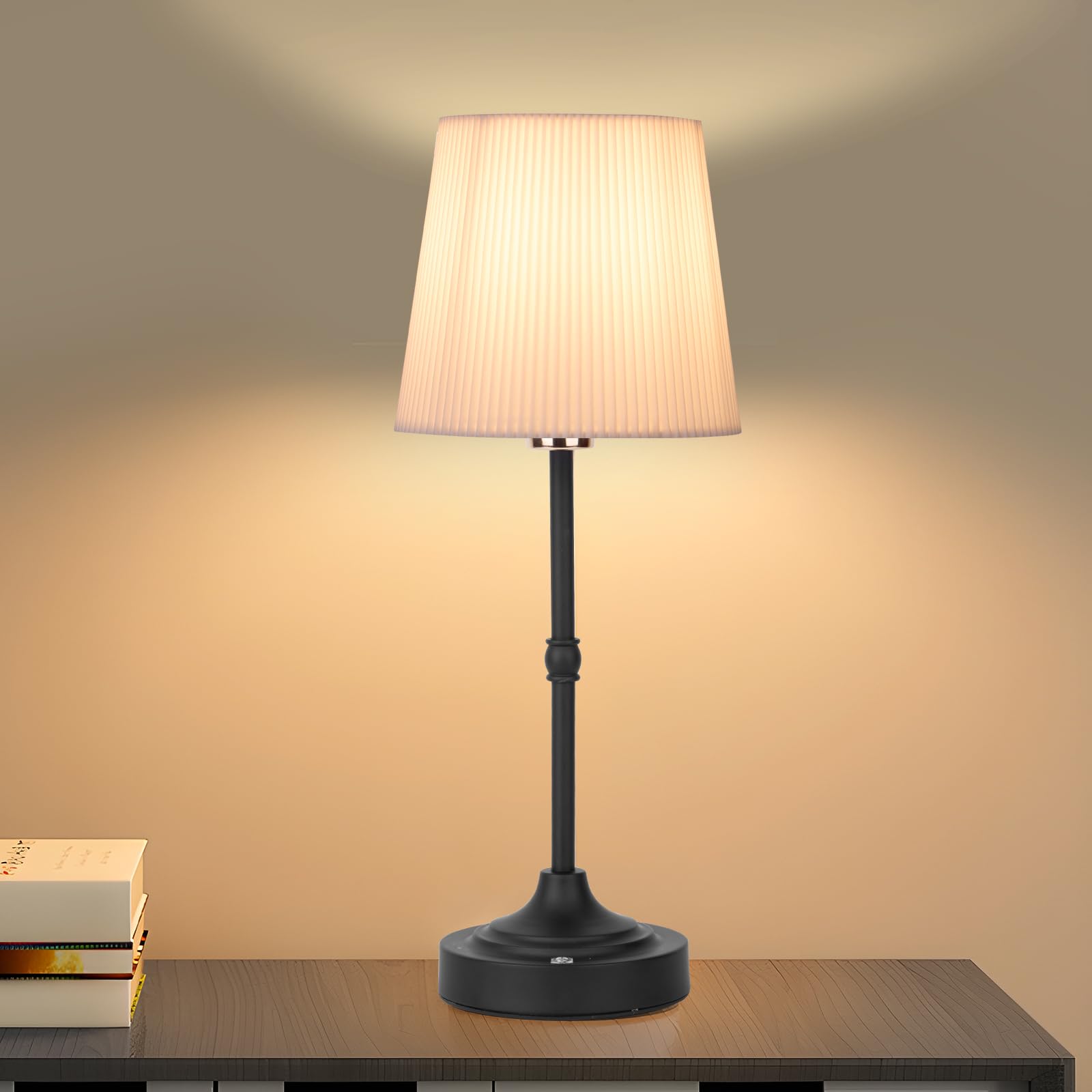 Rechargeable Cordless LED Desk Lamp with Dimmer - 3 Brightness Levels, Antique Brass Finish (Black) - Perfect for Bedside, Office, Restaurant & Patio Lighting