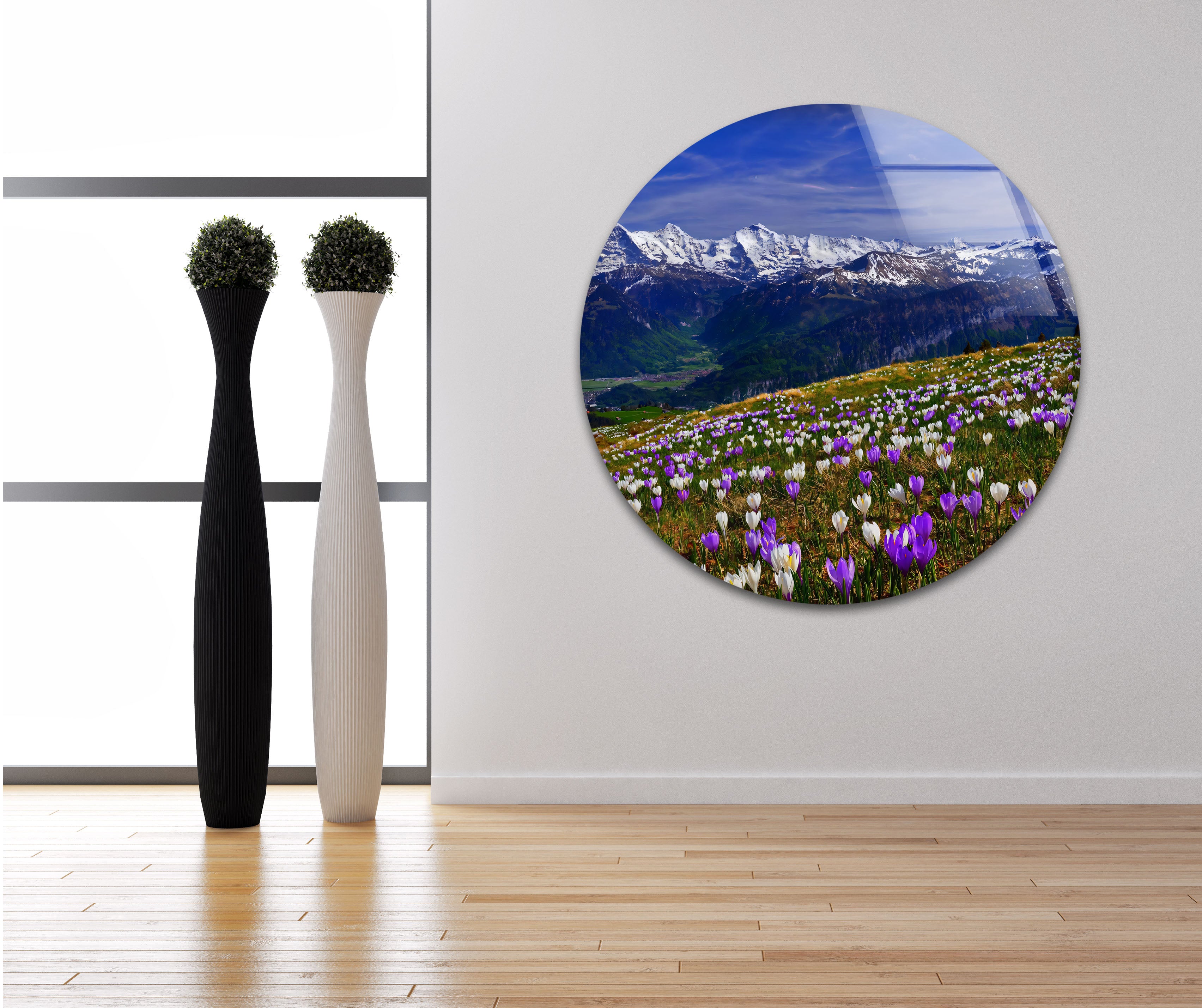 Alpine Meadow Glass Wall Art – Majestic Mountain & Blooming Wildflower Landscape Decor for Living Room, Bedroom & Office – Nature Inspired Home Décor