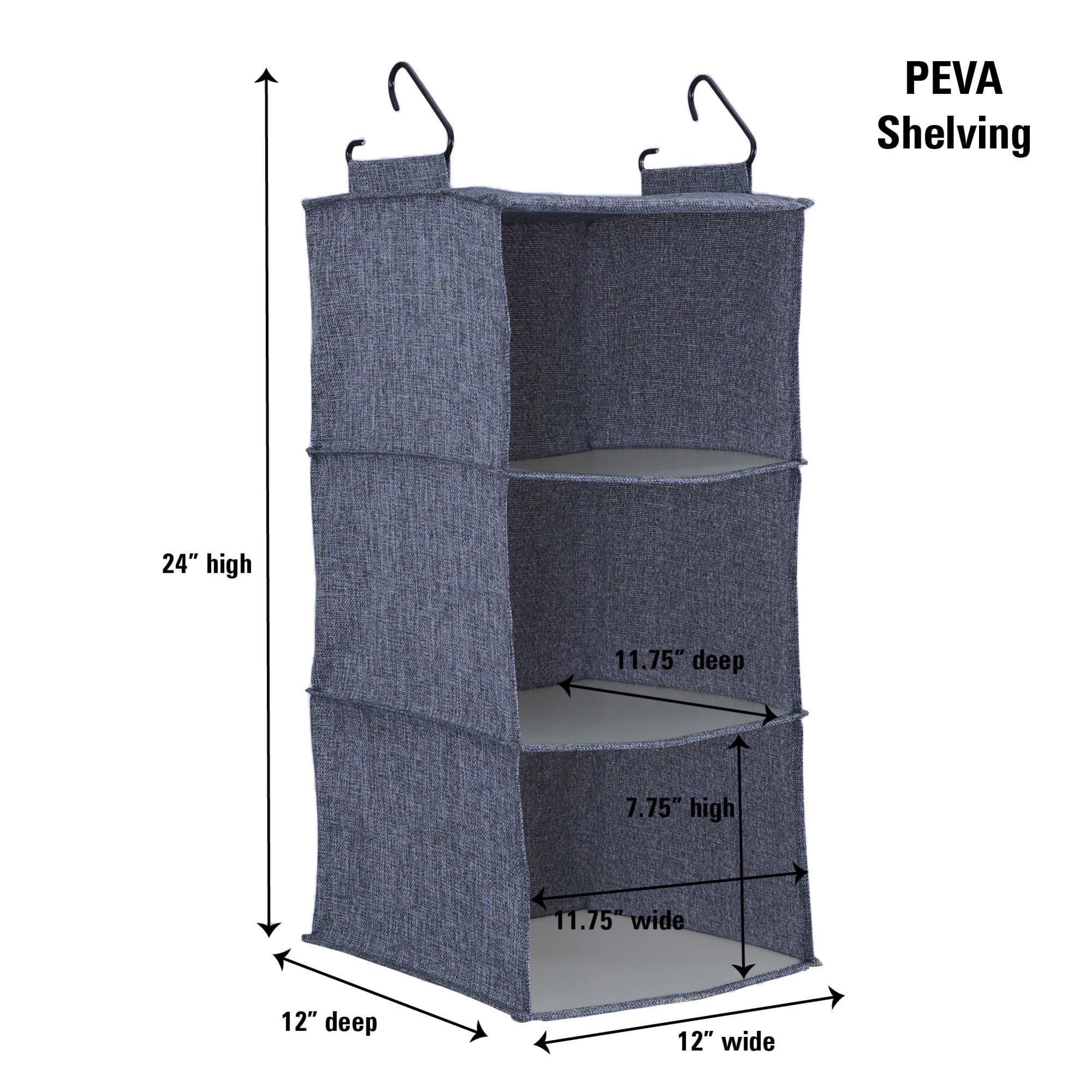 Household Essentials Hanging Cotton Blend Closet Organizer with 3 Storage Shelves - Space Saving Wardrobe Storage for Clothes, Shoes & Accessories | Perfect for Bedroom, Closet & Dorm Organization