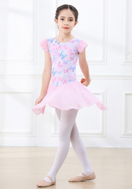 DIPUG Girls Ballet Leotard with Skirt - Toddler Dance Leotard with Flutter Sleeves & Criss Cross Back - Perfect for Ballet Class, Recital, and Dance Performance