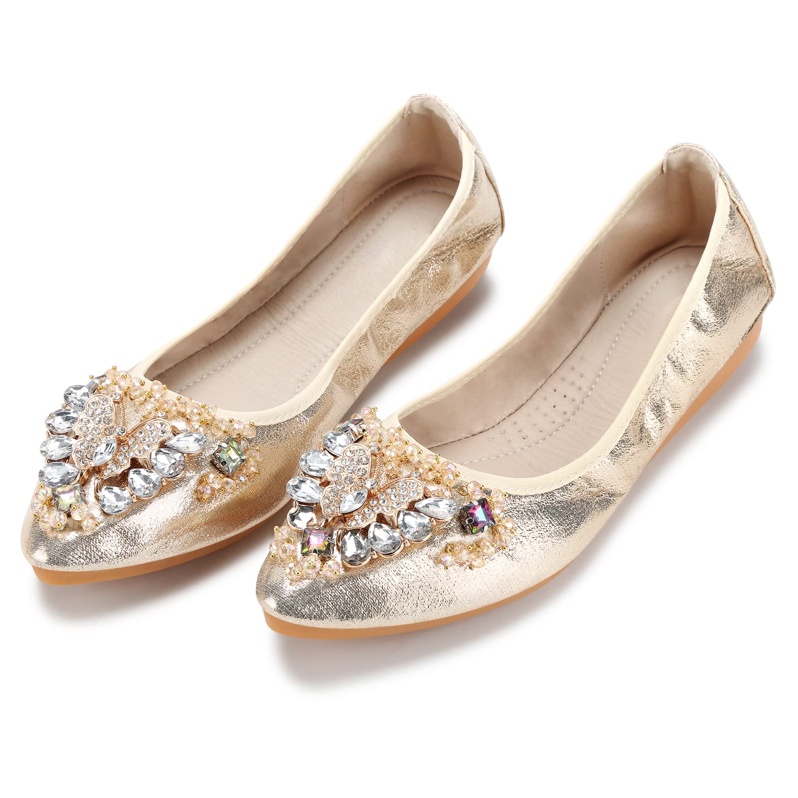 Women's Foldable Ballet Flats - Shiny Comfortable Loafers for Women | Dressy & Casual Shoes for Work, Travel & Everyday Wear