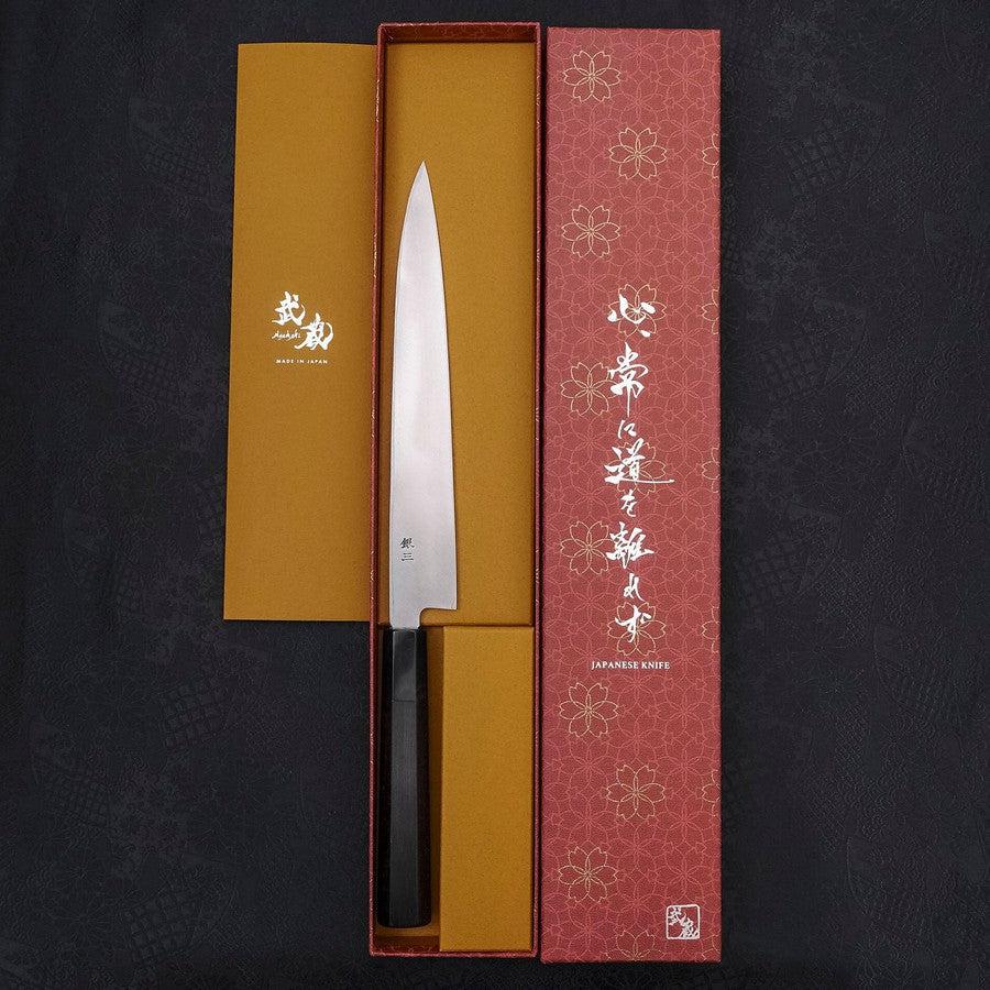 Premium Yanagiba Sushi Knife - Left Hand Silver Steel #3 Kasumi Buffalo Ebony Handle 210mm - Perfect for Sushi Chefs & Japanese Cuisine Lovers