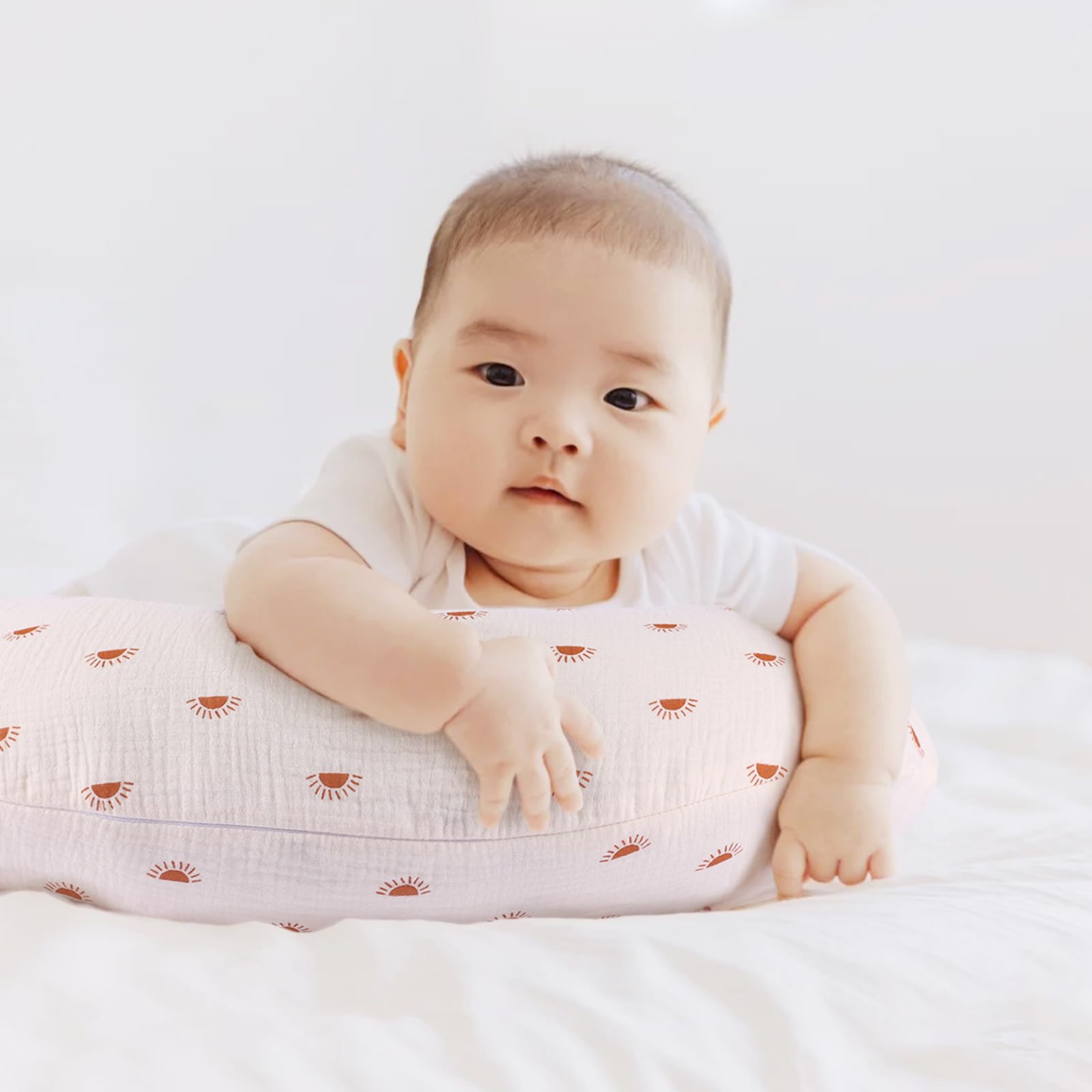 Winmany 2 Pack Muslin Nursing Pillow Covers - Soft Cotton Breastfeeding Pillow Slipcovers for Newborns - Baby Shower Gift for Boys & Girls (Light Brown + Sun) - Perfect for Nursing, Feeding & Comfort at Home or Travel