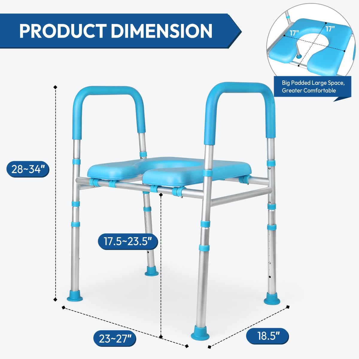 **Premium Raised Toilet Seat Riser with Handles – Adjustable Height & Width, Supports Up to 400 lbs – Stable Elevated Commode Seat with Cozy Padding – Ideal for Seniors, Handicapped & Pregnant Women – Perfect for Bathroom Safety & Mobility Assistance**    *(Use Case: Enhances comfort and safety for elderly, disabled, or post-surgery users, providing secure toilet access with ergonomic handles and padded support.)*