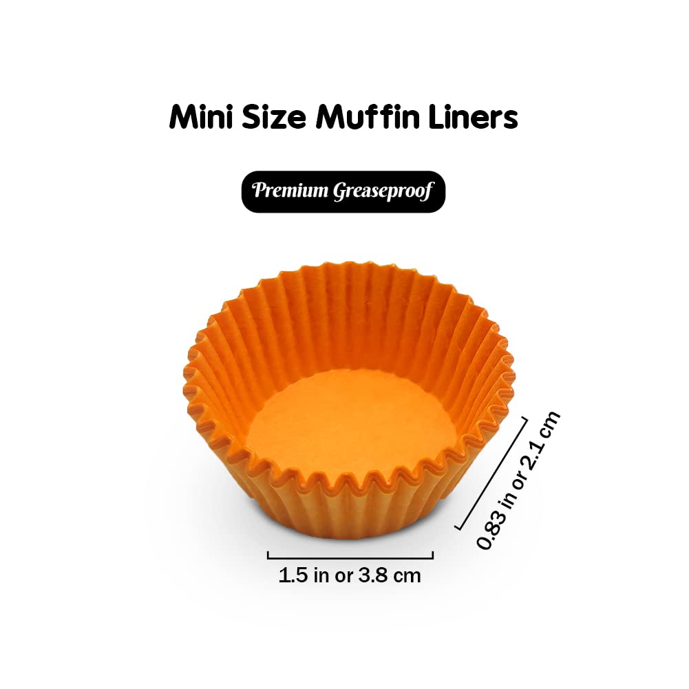 Orange Mini Cupcake Liners - 500 Count Natural Greaseproof Paper Muffin Baking Cups for Parties, Weddings & Home Baking | Eco-Friendly & Non-Stick