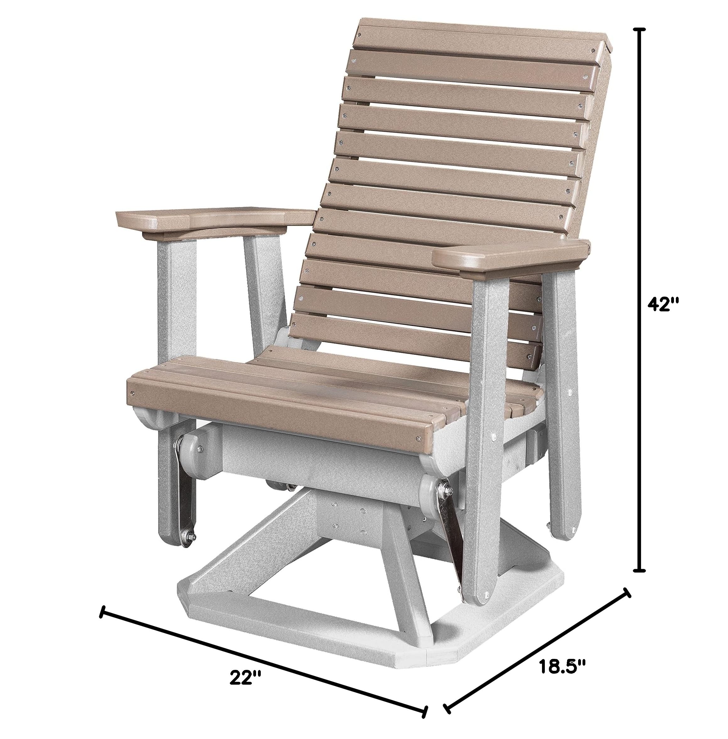 Modern Horizontal Slat High Back Poly Glider Chair - Outdoor Patio Furniture for Relaxing - White & Weatherwood - Perfect for Gardens, Decks, and Poolside Lounging