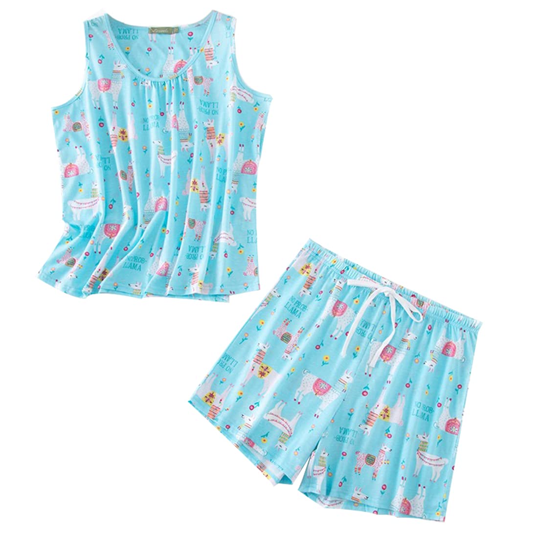 PNAEONG Women's Cotton Sleepwear Set - Soft Tank Top & Shorts Pajamas for Summer, Lounge & Nightwear - Comfortable Sleepwear for Women, Perfect for Relaxing at Home, Travel & Vacation