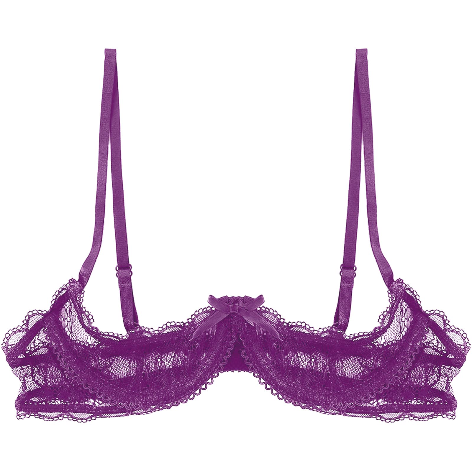 Women's Mesh Sheer Lace Bralette Push Up Bra - 1/4 Cup Underwire Shelf Bra Top for Everyday Wear & Layering