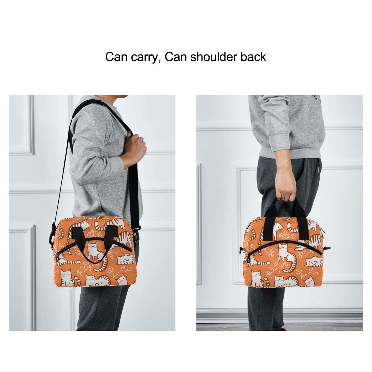 Cute Cats Print Insulated Lunch Box Cooler Bag - Portable Thermal Lunch Tote with Detachable Shoulder Strap for Women & Men - Perfect for Work, Beach, Picnic, Camping & Outdoor Activities