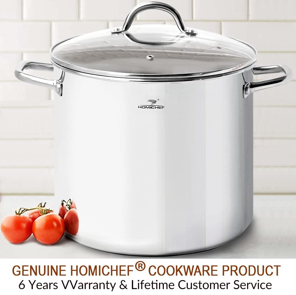 HOMICHEF 24 Quart Stainless Steel Stock Pot with Lid - Nickel-Free Heavy Duty Induction Soup Pot - Healthy Polished Cookware for Large Families & Catering - Perfect for Soups, Stews, Pasta & Canning