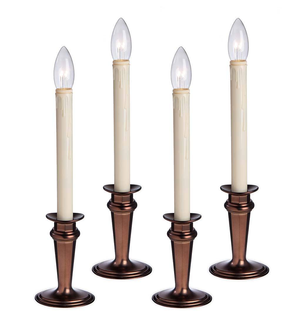 Plow & Hearth Adjustable Window Candles with Timer & Remote - Set of 4 LED Candles, Dual-Intensity Bulbs, Compact Base - Colonial Style Home Decor for Christmas, Holidays & Year-Round Ambiance (9