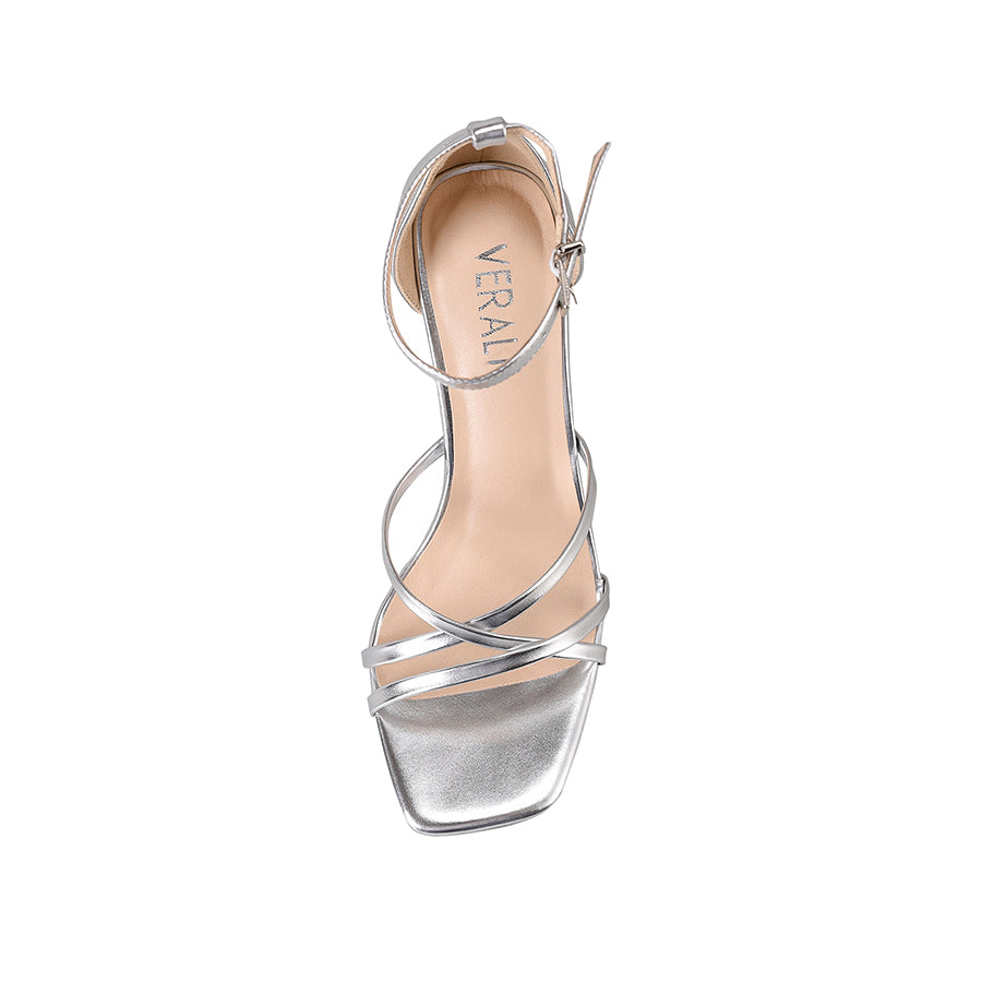 Kingdom Block Heel Sandals for Women - Silver Smooth Leather Comfortable Summer Dress Shoes | Perfect for Weddings, Parties & Office Wear
