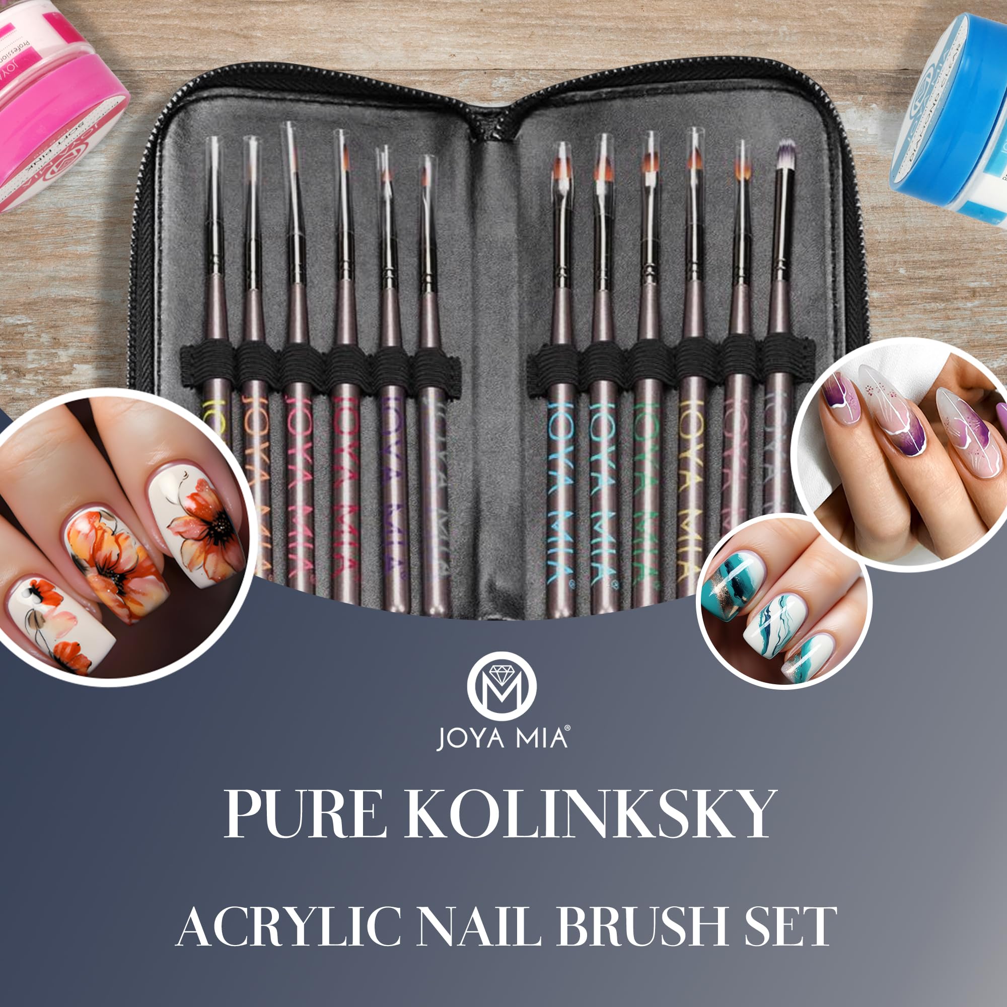 Premium 100% Pure Kolinsky Sable Acrylic Nail Brush Set - Professional Nail Art Tools for Gel Polish Application by Joya Mia (Black, 5-Piece Set) - Perfect for Salon, Home Manicures & Nail Art Designs