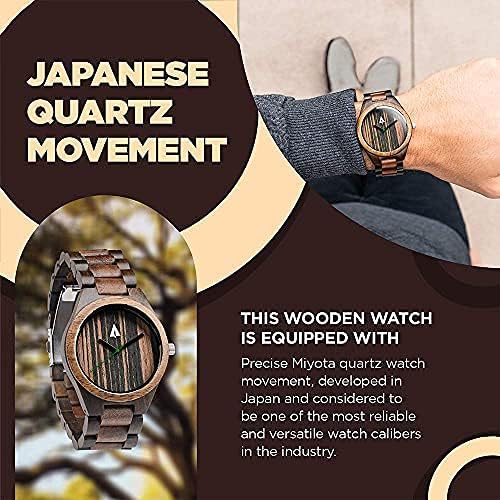 Treehut Men's Wooden Watch - Walnut & Ebony Wood Strap, Quartz Analog with Miyota Movement, Stainless Steel Back - Perfect for Casual Wear, Outdoor Activities & Unique Gifts