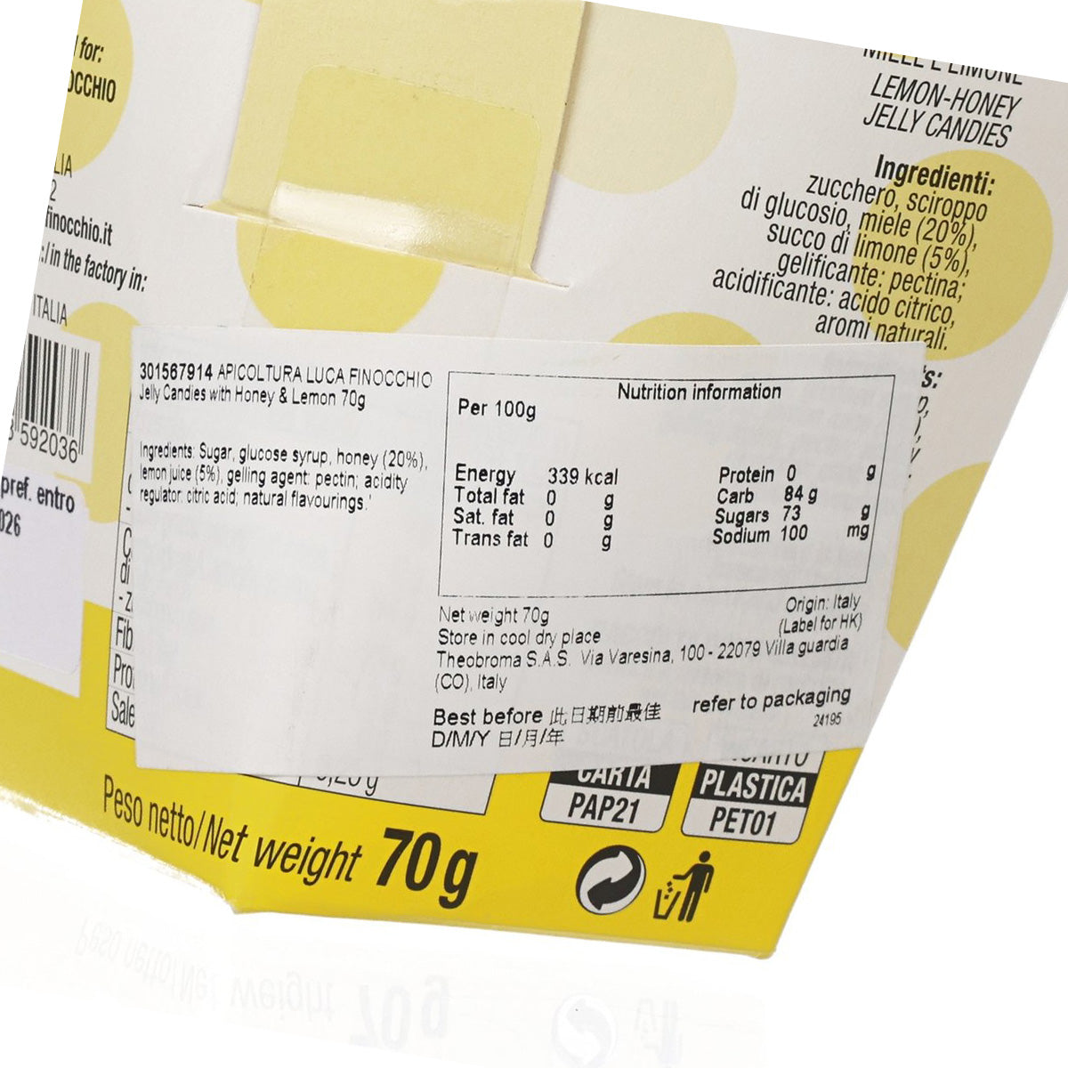 APICOLTURA LUCA FINOCCHIO Honey Lemon Jelly Candies - Natural Italian Treat (70g) - Perfect for Snacking, Gifts & Travel