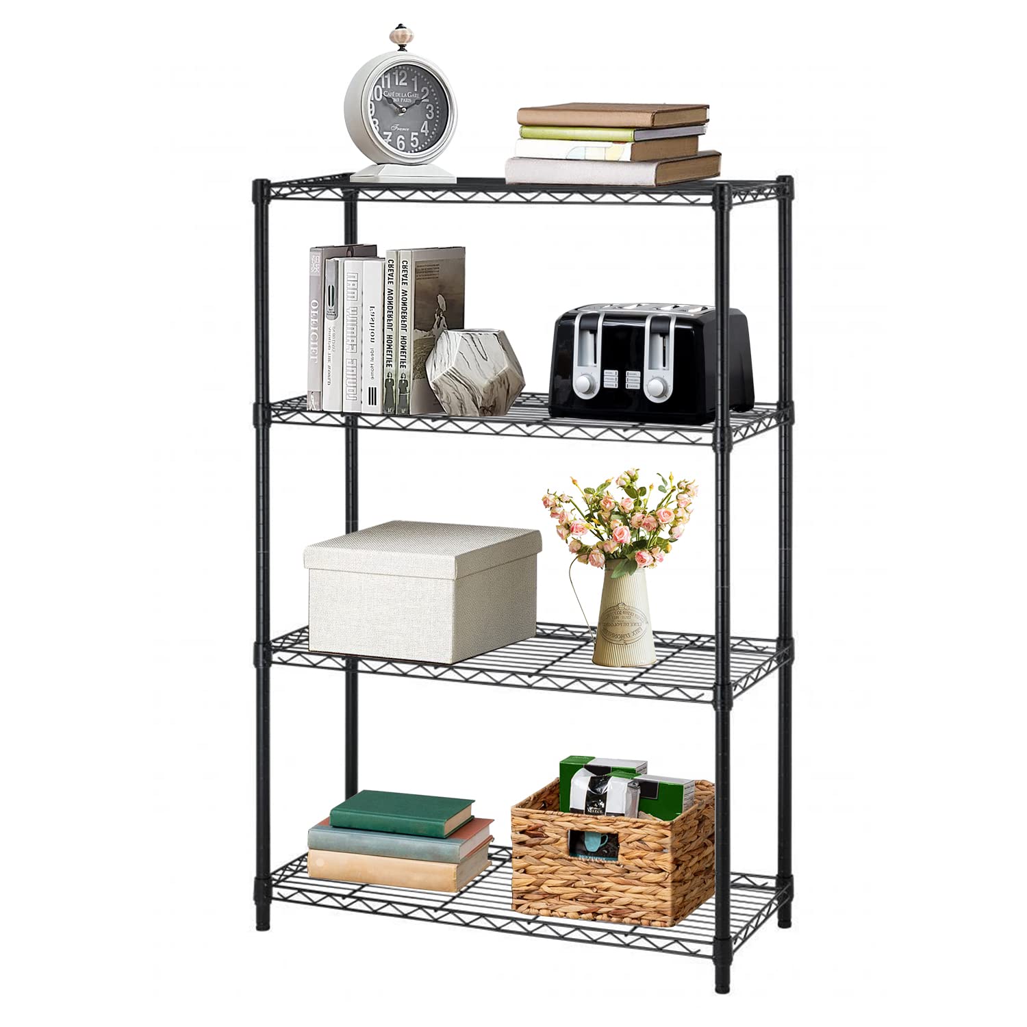 Adjustable NSF-Certified Metal Wire Shelving Unit - Heavy Duty Storage Rack for Small Spaces, Restaurants, Kitchens, Pantry & Garage (Black, 14