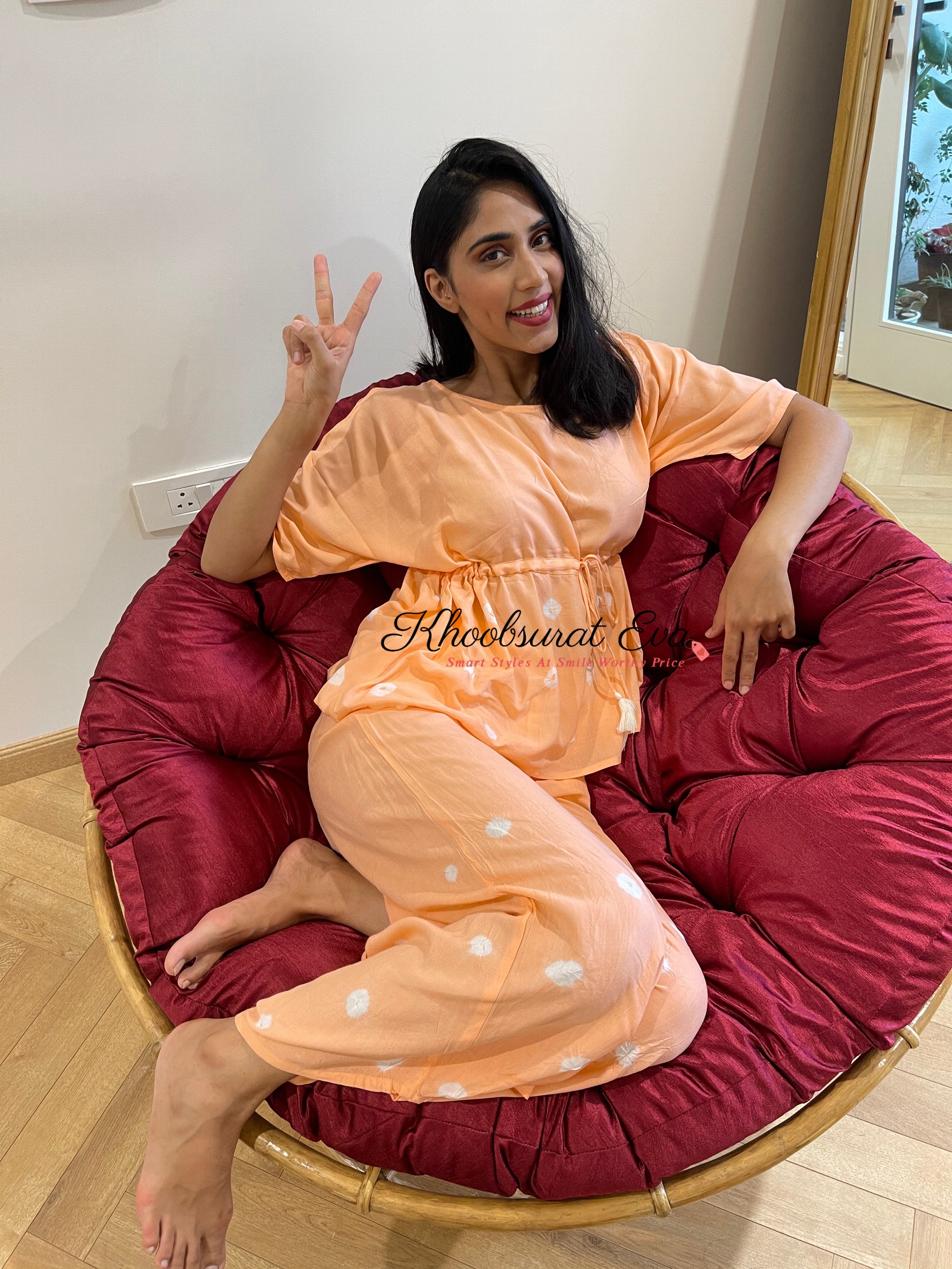 Stylish Peach Tie-Dye Co-Ord Kaftan Set for Women - Summer Beach Cover Up, Boho Outfit for Vacation & Pool Party