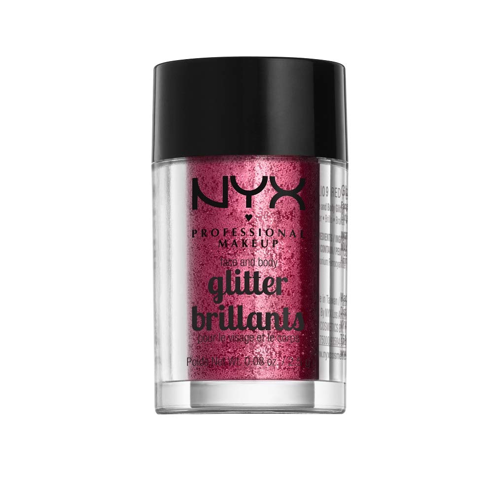 NYX Professional Makeup Face & Body Glitter in Vibrant Red - Long-Lasting Cosmetic Glitter for Festival, Halloween, Rave & Body Art Makeup
