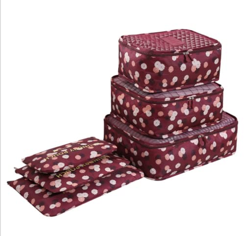 6-Piece Travel Packing Cubes Set - Carry-On Luggage Organizers, Suitcase Pouches & Laundry Bags for Efficient Packing (Wine Daisy Pattern) | Perfect for Business Trips, Vacations & Weekend Getaways