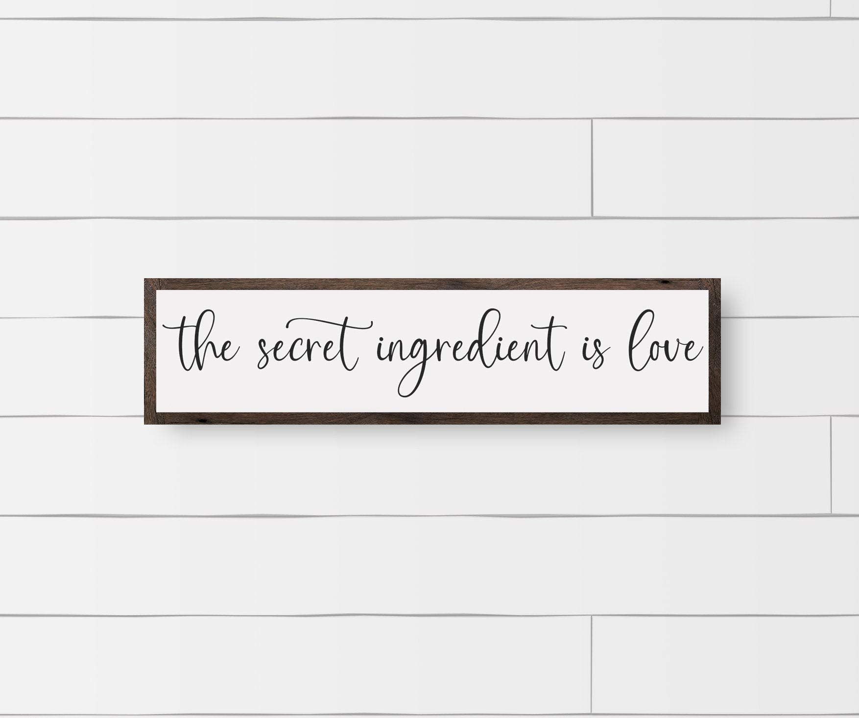 PotteLove Wood Framed Kitchen Sign - 'The Secret Ingredient is Love' Farmhouse Wall Decor (6x20 inches) - Perfect for Rustic Kitchens, Dining Rooms & Country Home Decor